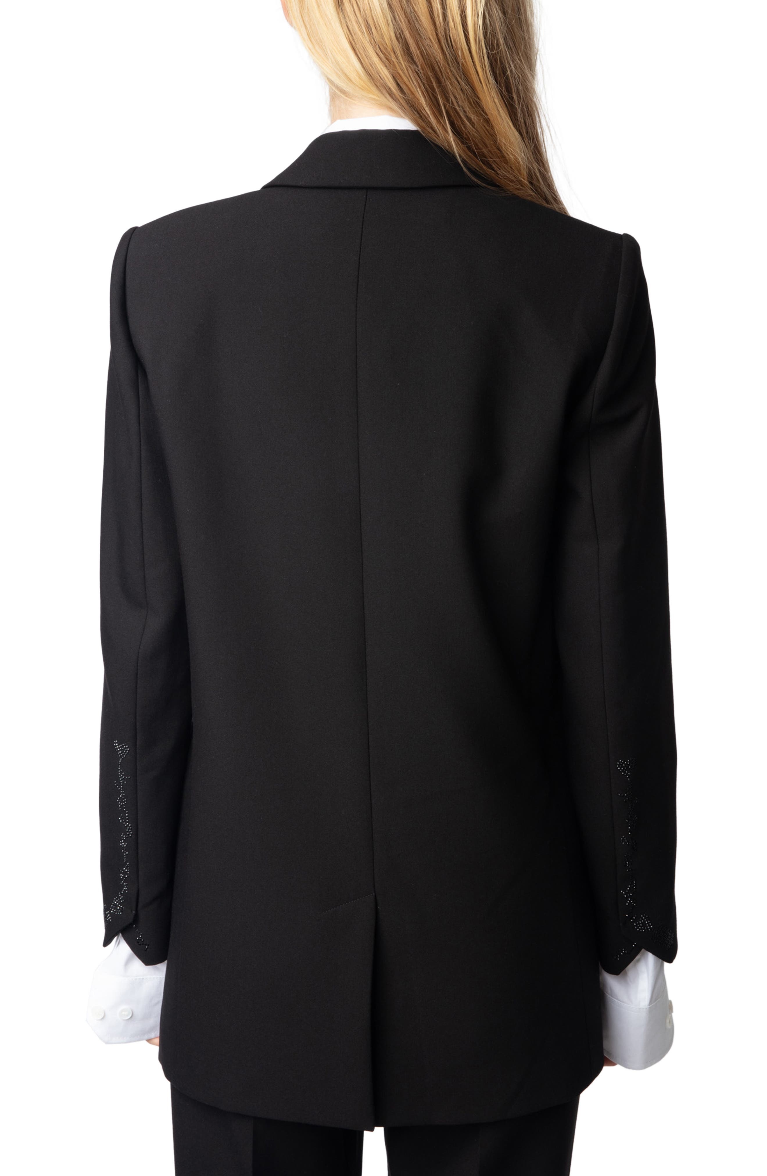 Zadig & Voltaire Viva Crystal Embellished Single Breasted Stretch Crepe Blazer in Black at Nordstrom - 2