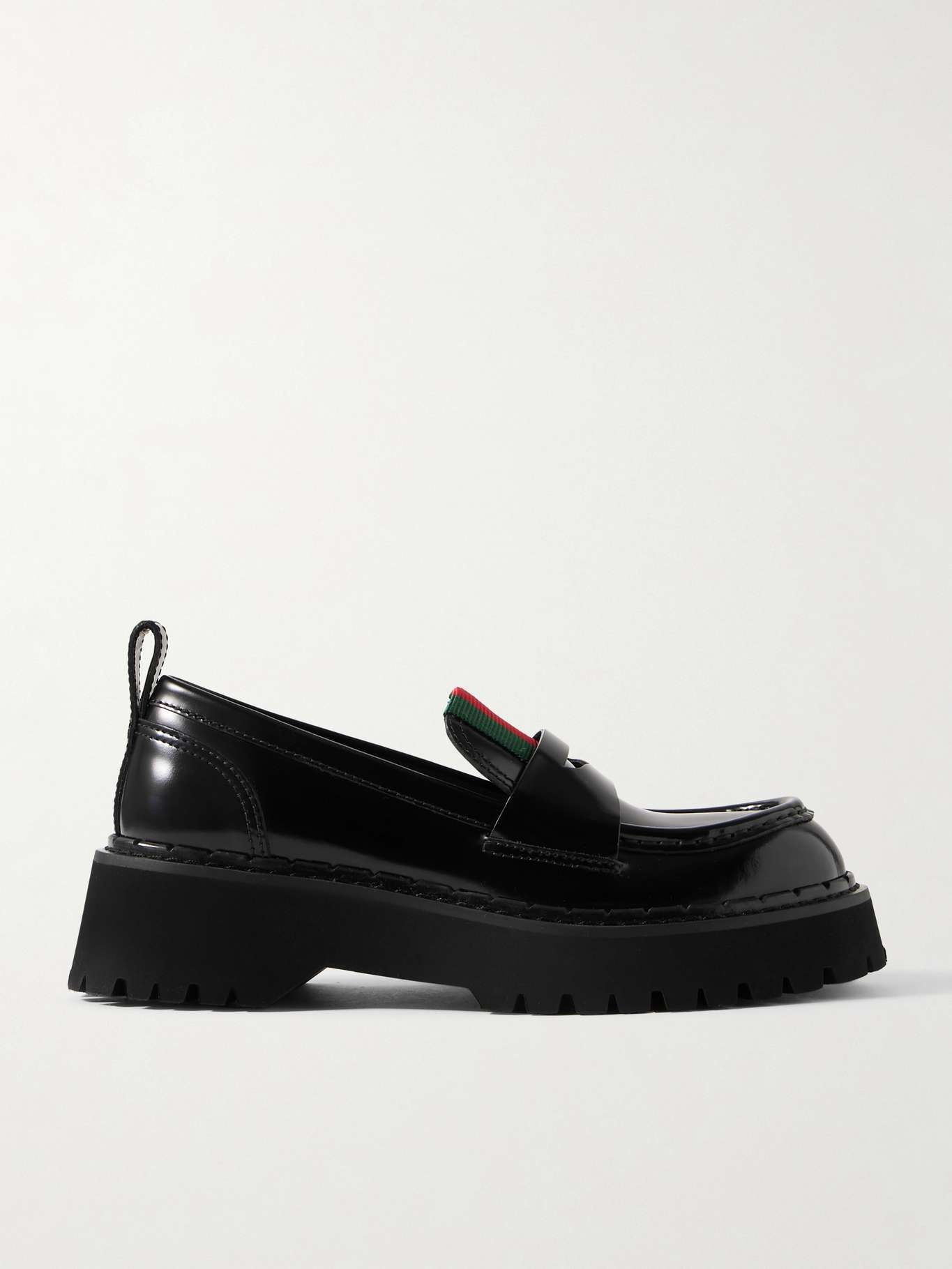 Thea webbing-trimmed patent-leather loafers - 1