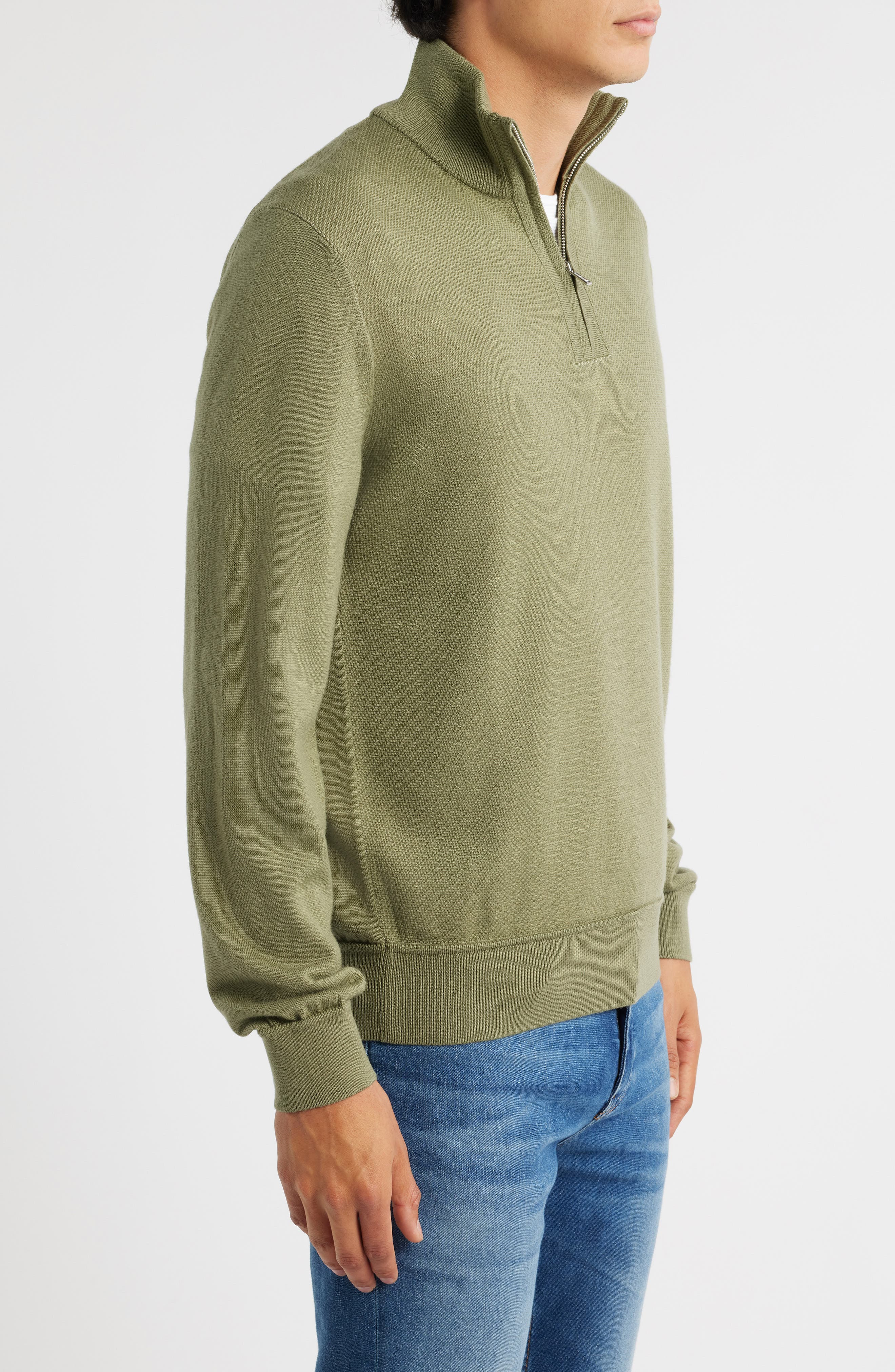 BOSS Illario Quarter Zip Sweater in Medium Green at Nordstrom - 3