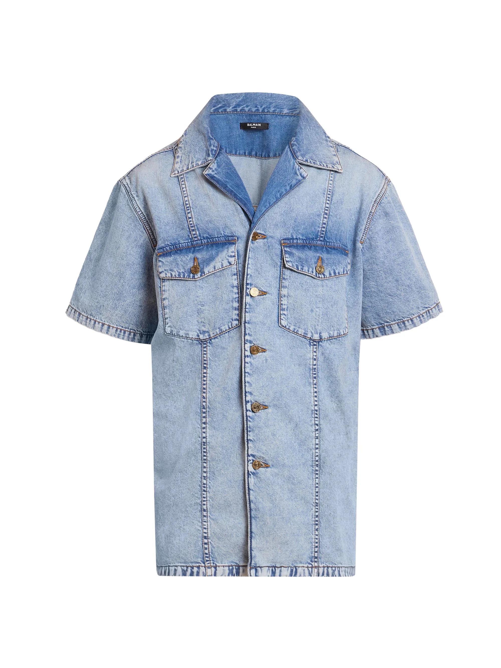 Men's Cotton Denim Camp Shirt - Bleu Jean Clair - 1