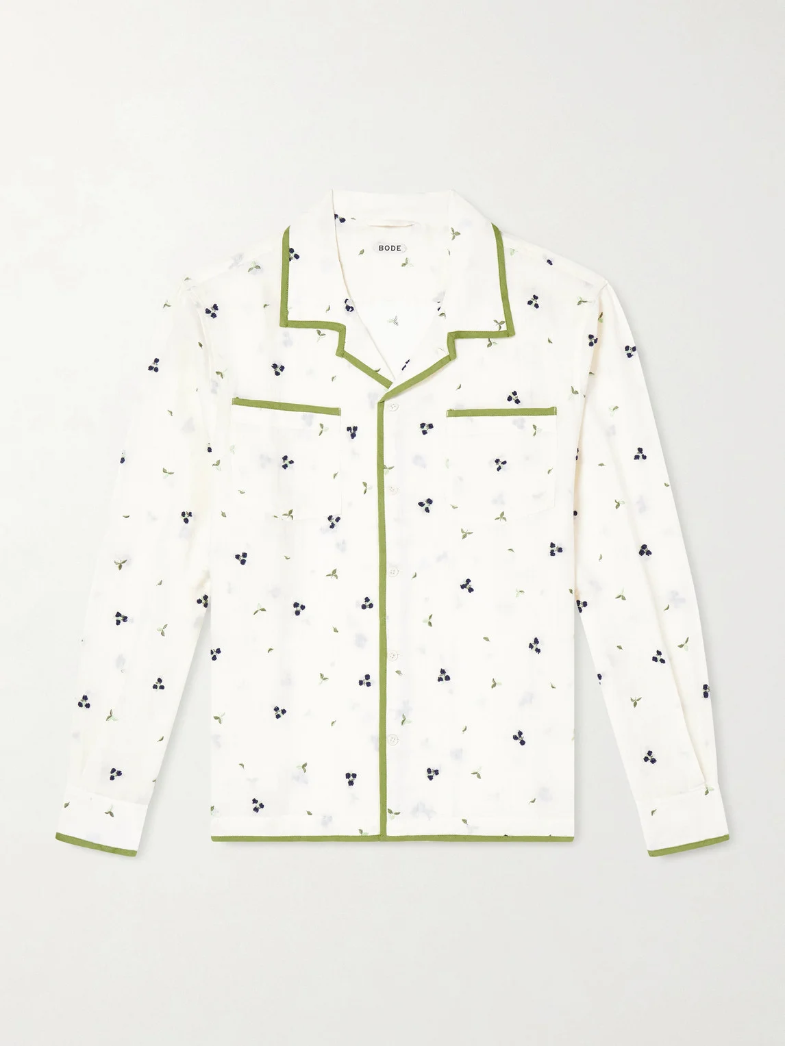 Blackberry Patch Camp-Collar Embroidered Linen Shirt - 1