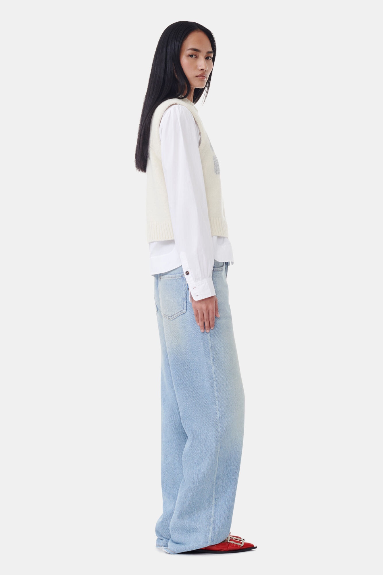 WHITE GRAPHIC WOOL MIX VEST - 3