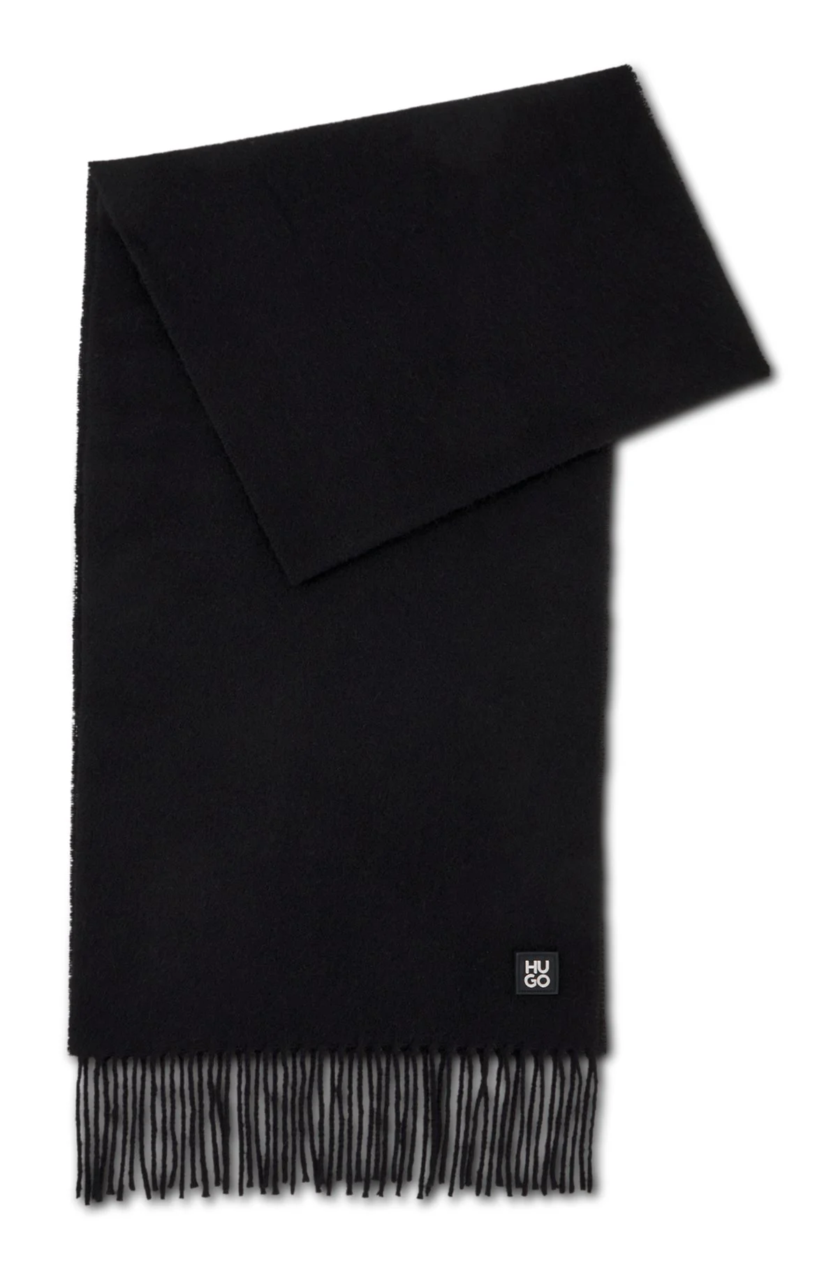 FRINGED WOOL-BLEND SCARF WITH STACKED LOGO - 1