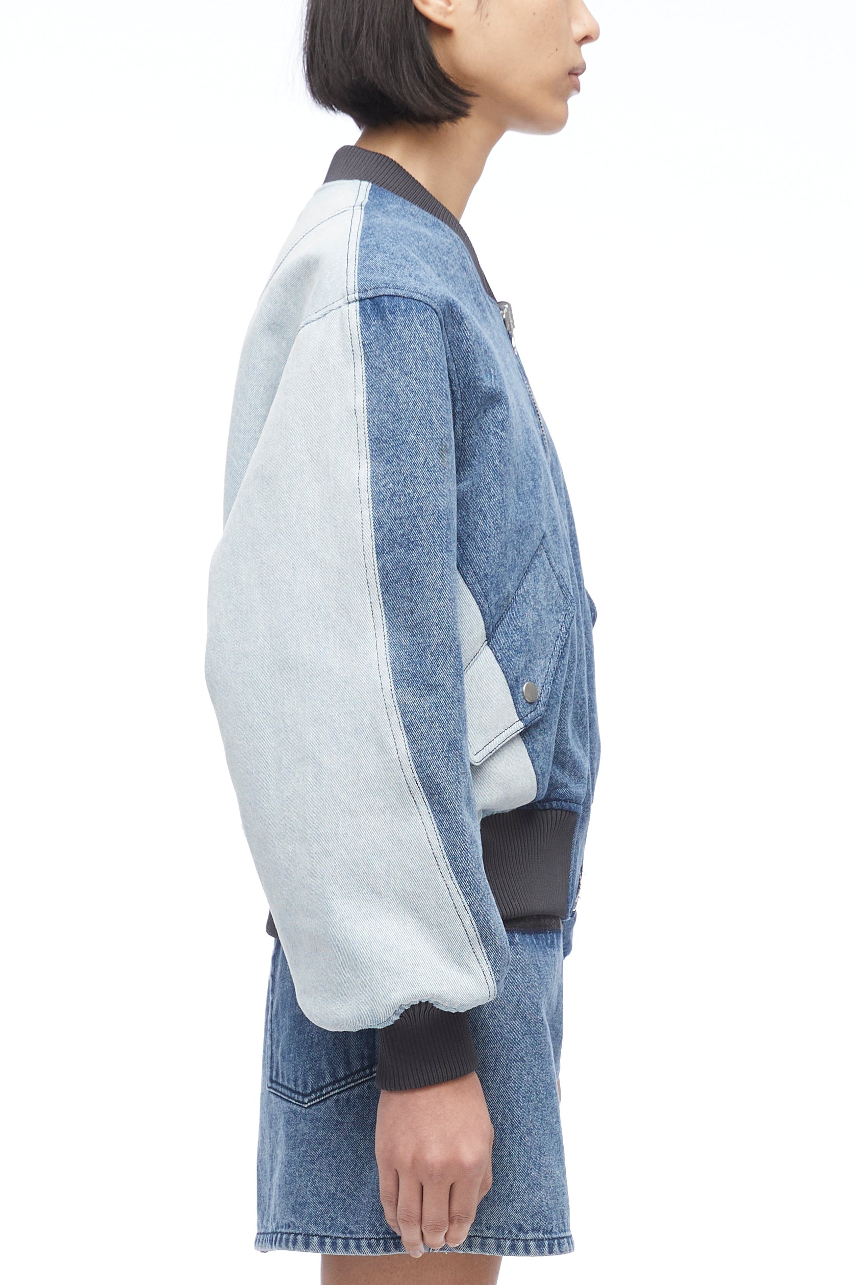 Multi-Toned Denim Reversible Bomber Jacket - 4