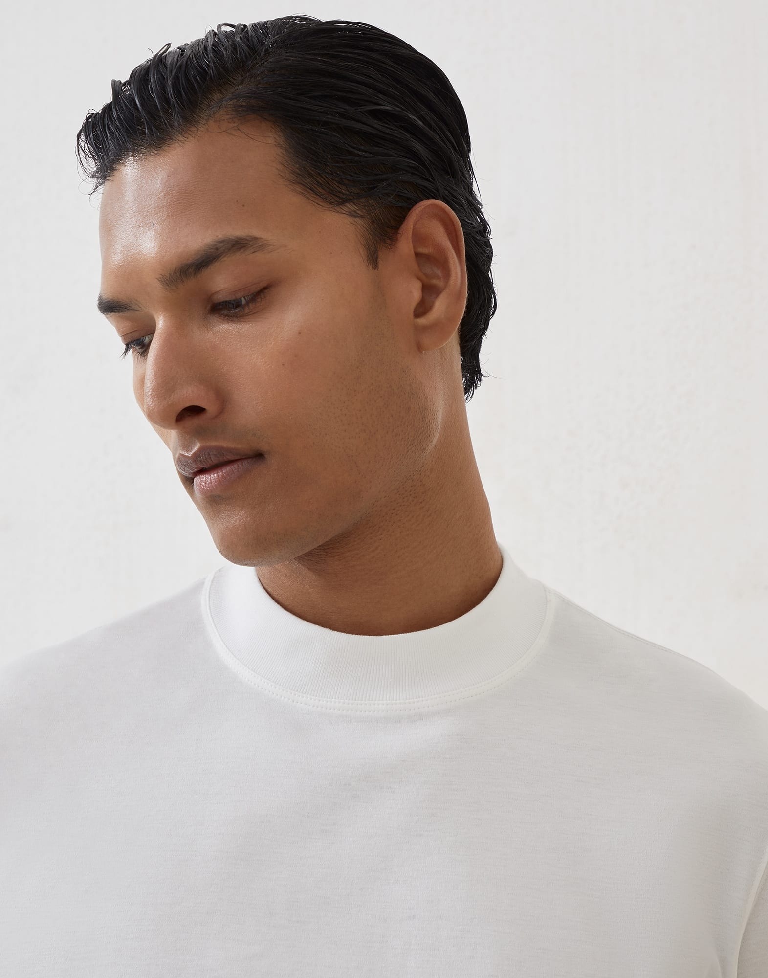 Cotton jersey mock neck long sleeve T-shirt - 3