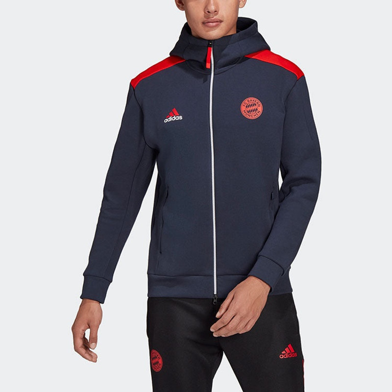 adidas Men's adidas Fcb Zne Bayern Munich Black Soccer/Football Training Sports Hooded Jacket Deep Navy Blu outlook