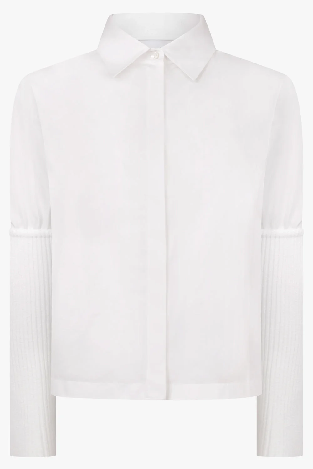 RIB KNIT SLEEVE SHIRT | WHITE - 1