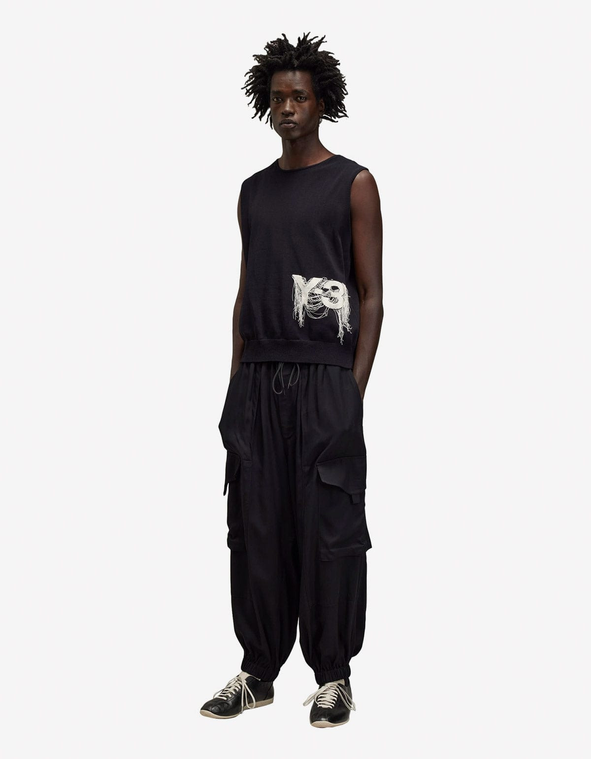 Y-3 Black Frayed Logo Knit Vest - 11