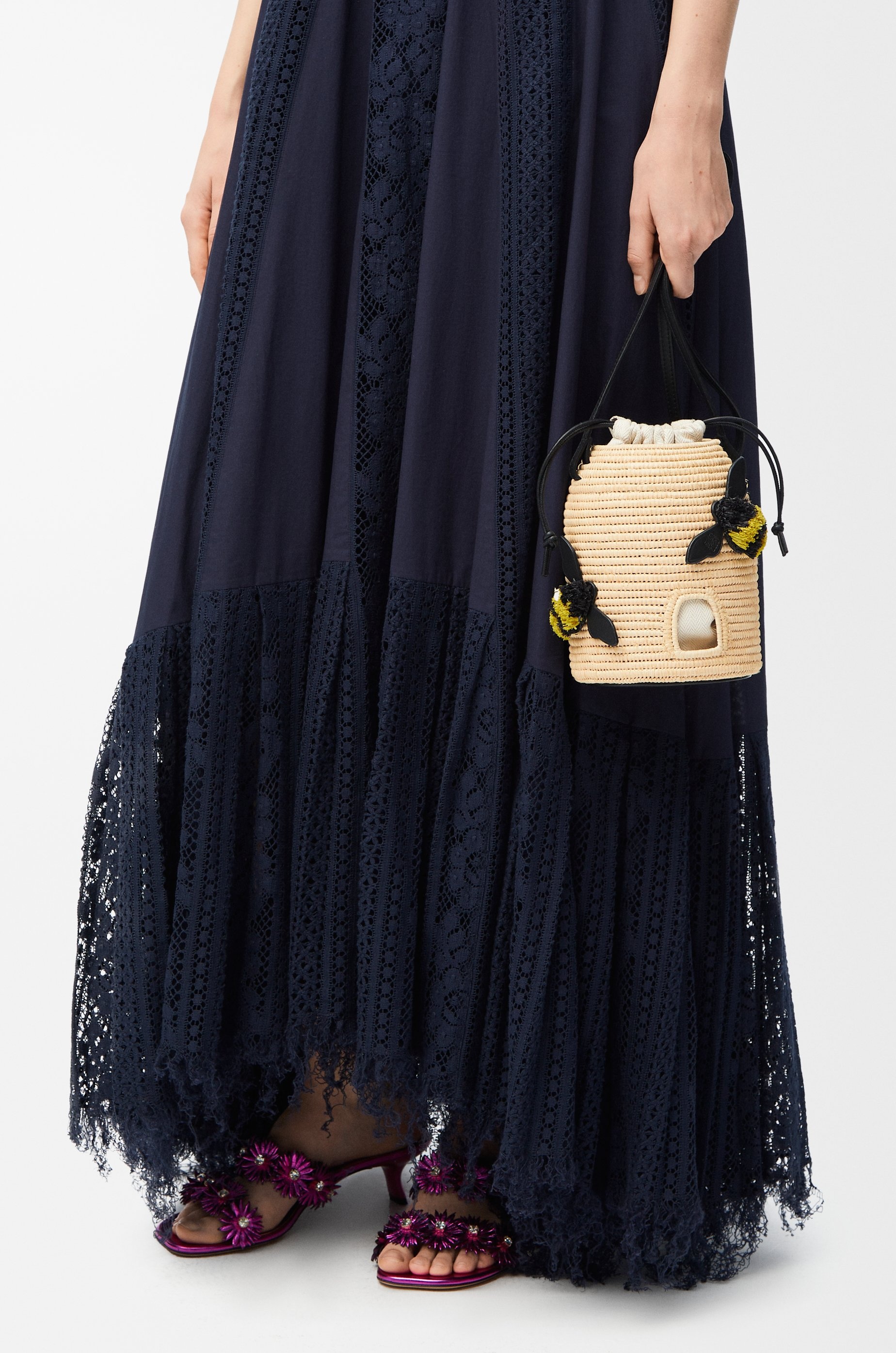 Beehive basket in raffia and calfskin - 2