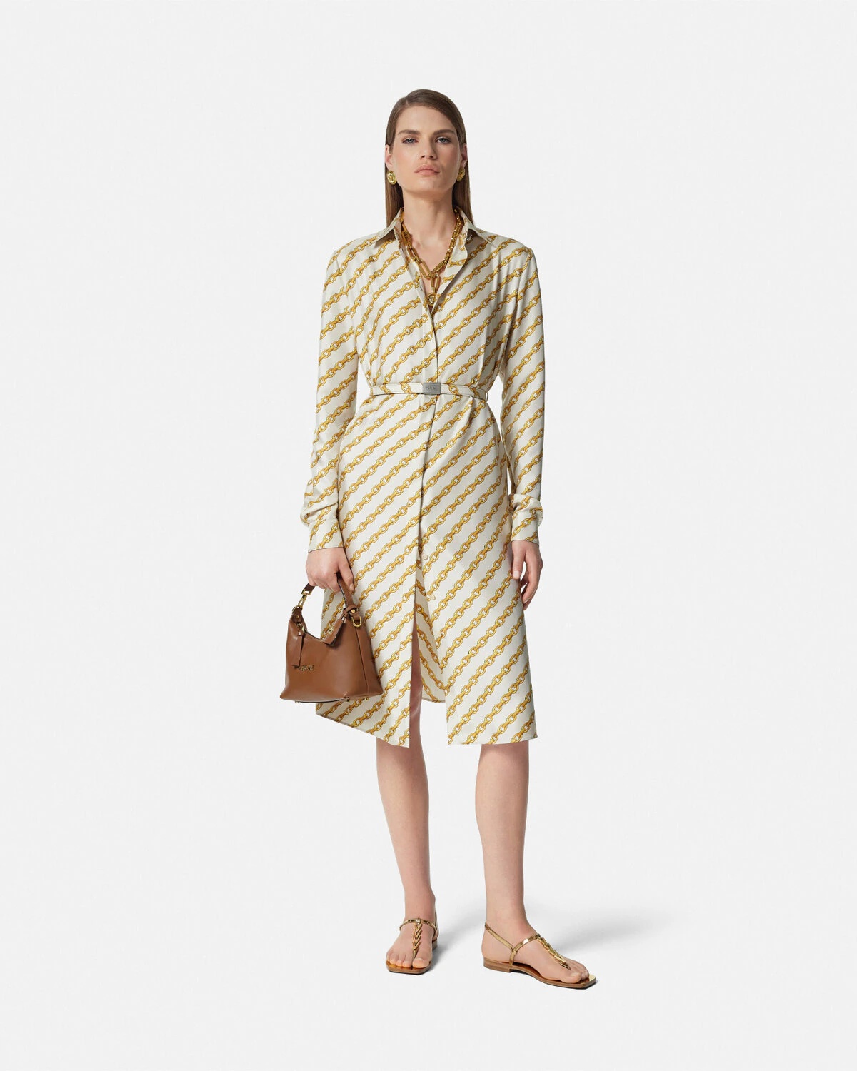 Chain Stripes Silk Midi Shirt Dress - 2