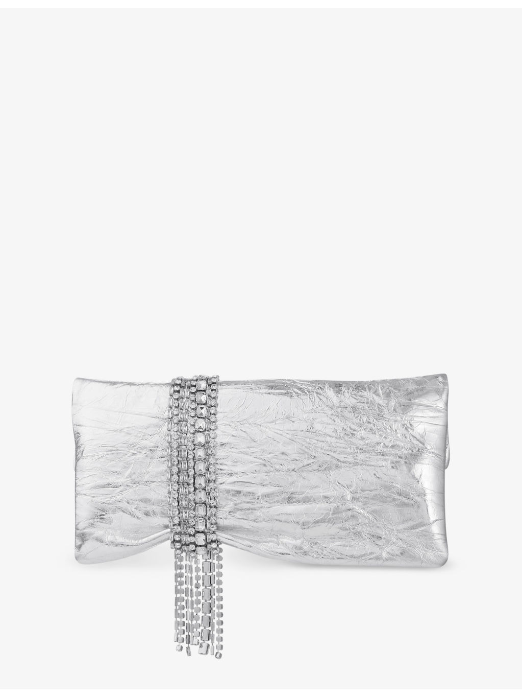 Zandra crystal-embellished metallic-leather clutch bag - 4