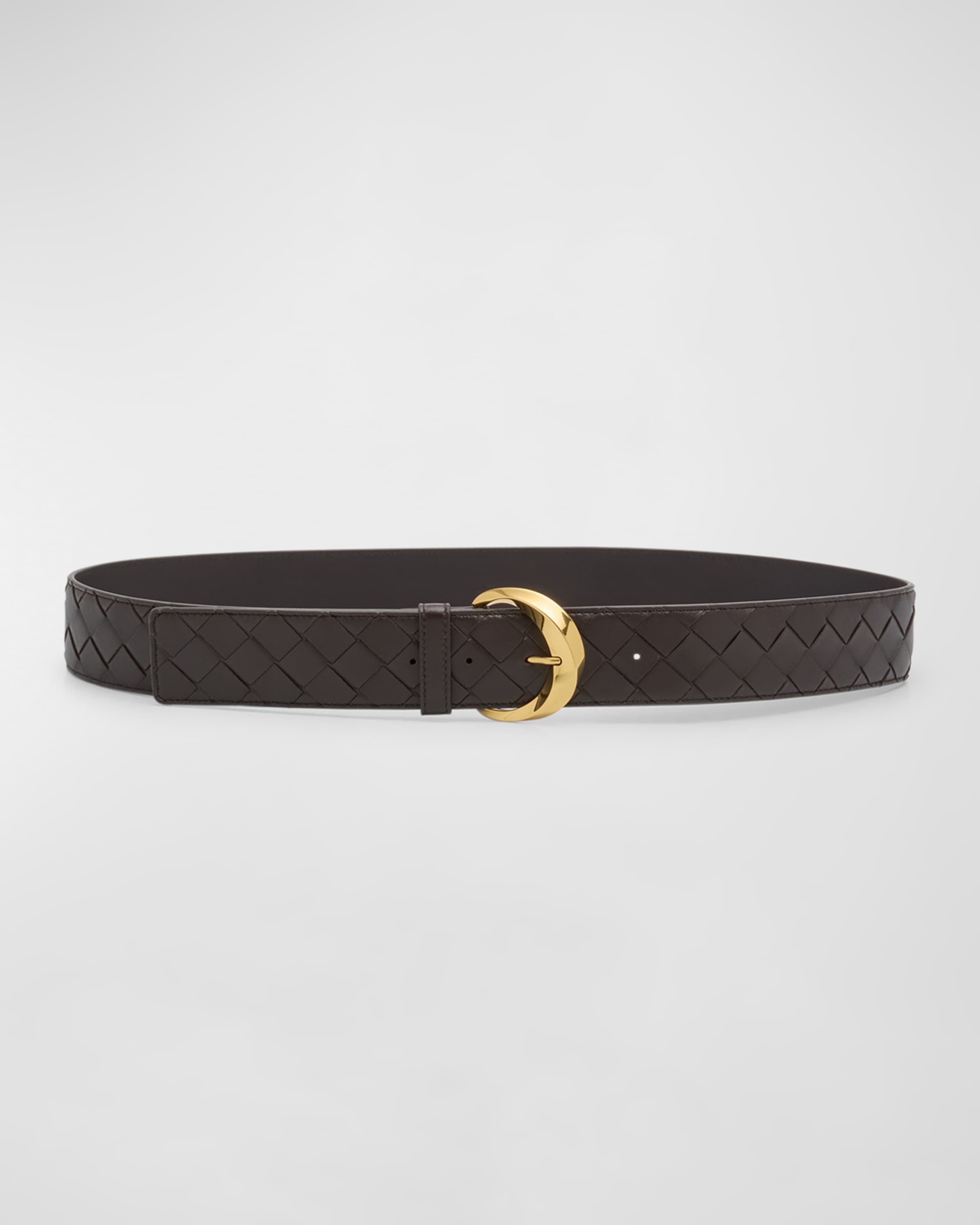 Bevel Buckled Woven Leather Belt - 1