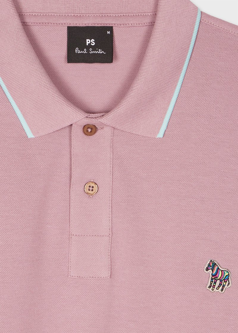 Paul Smith Slim-Fit Powder Pink Zebra Logo Polo Shirt With Blue Tipping outlook