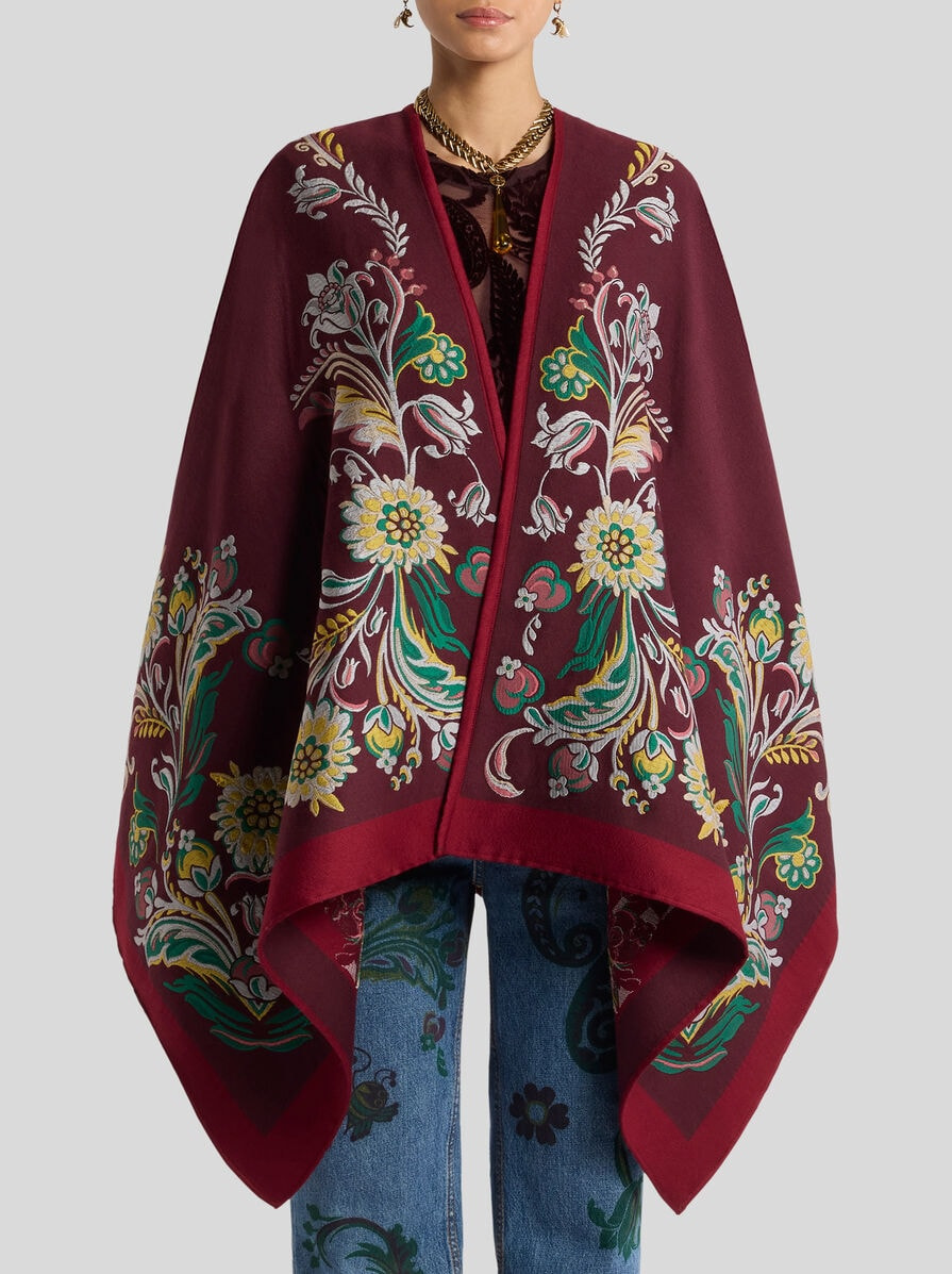 WOOL-BLEND CAPE WITH FLORAL JACQUARD MOTIF - 2