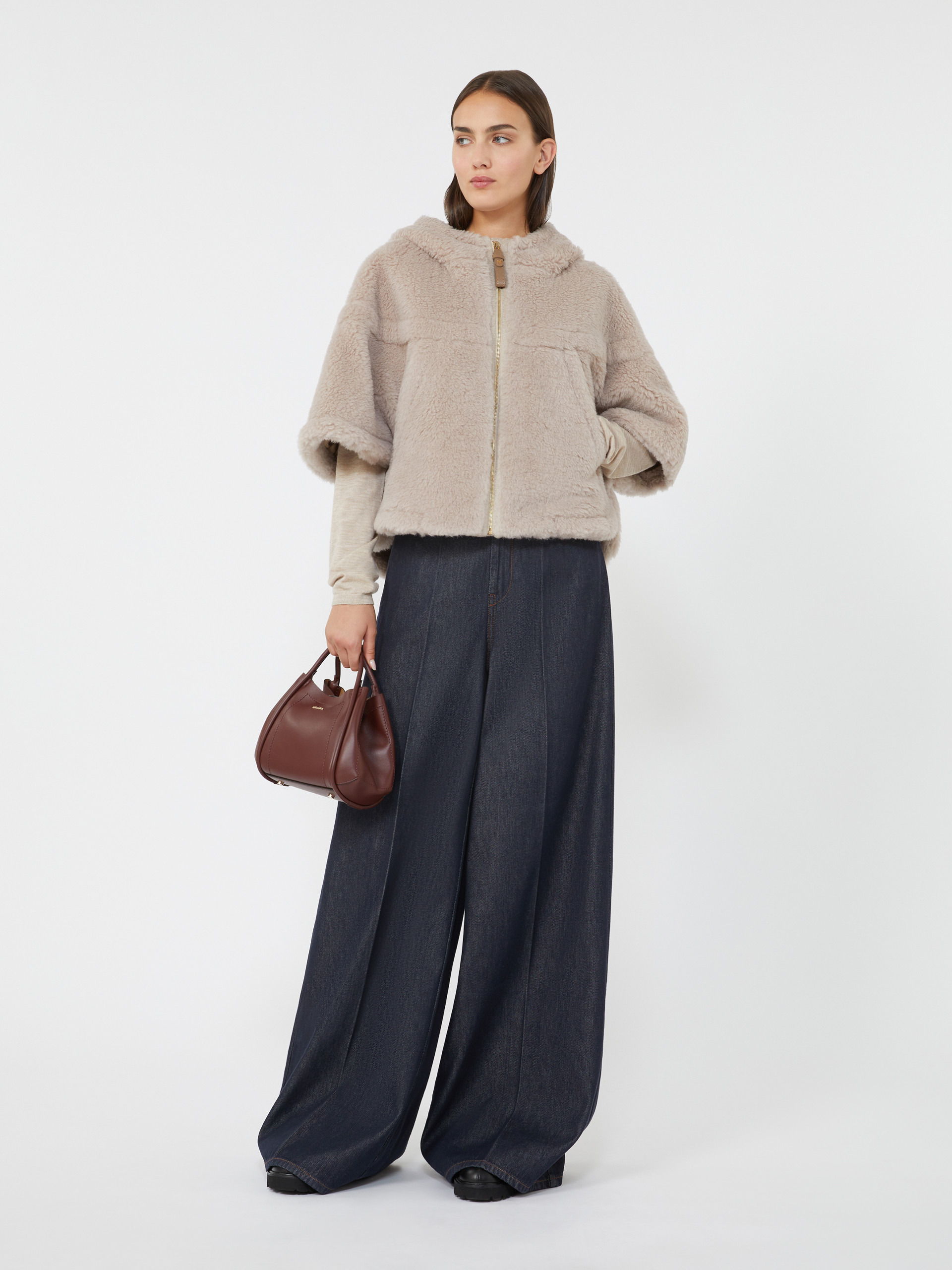 PETALO1 Alpaca and wool Teddy fabric boxy cape - 2