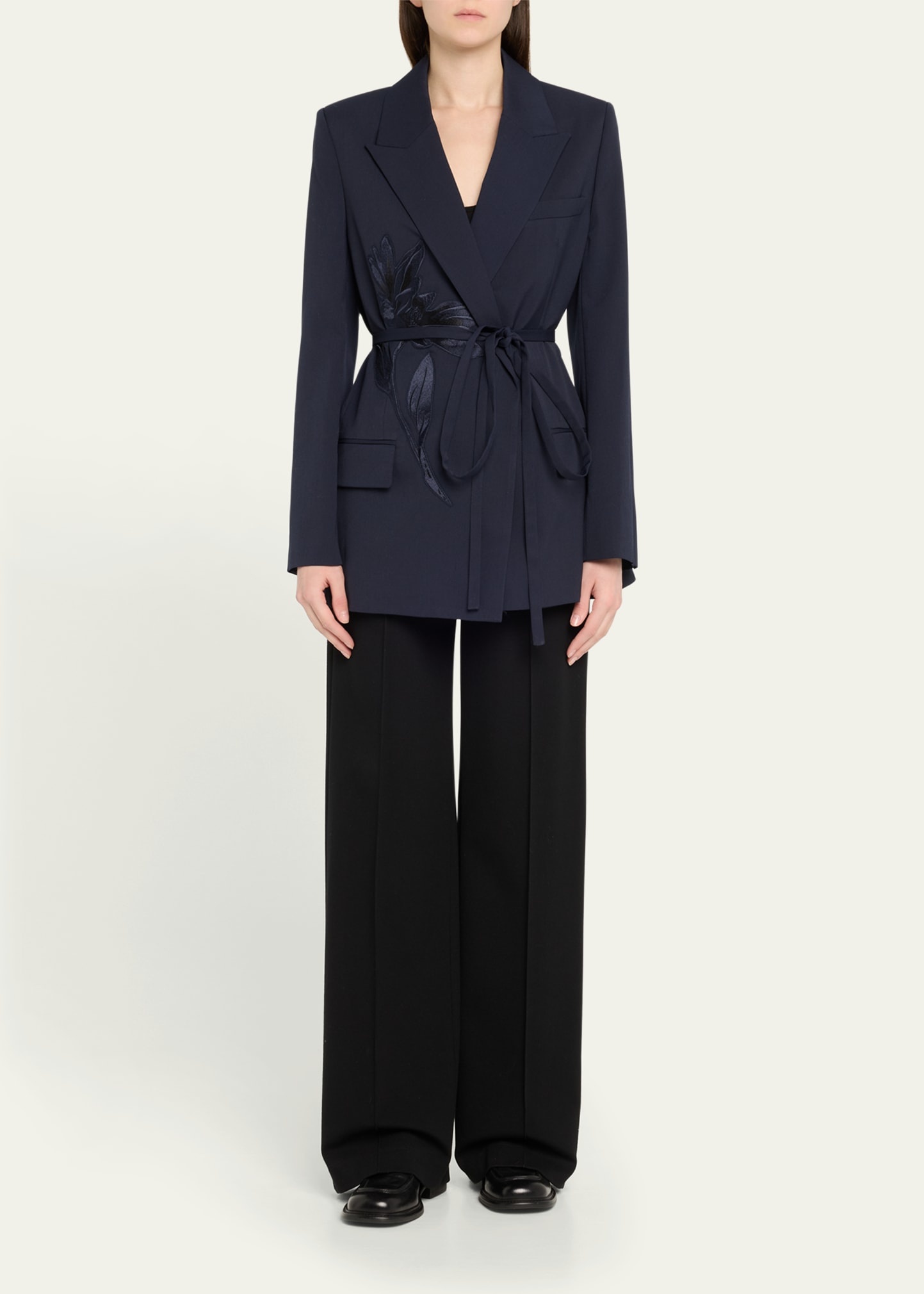Flower Double-Breasted Belted Wool Blazer - 2