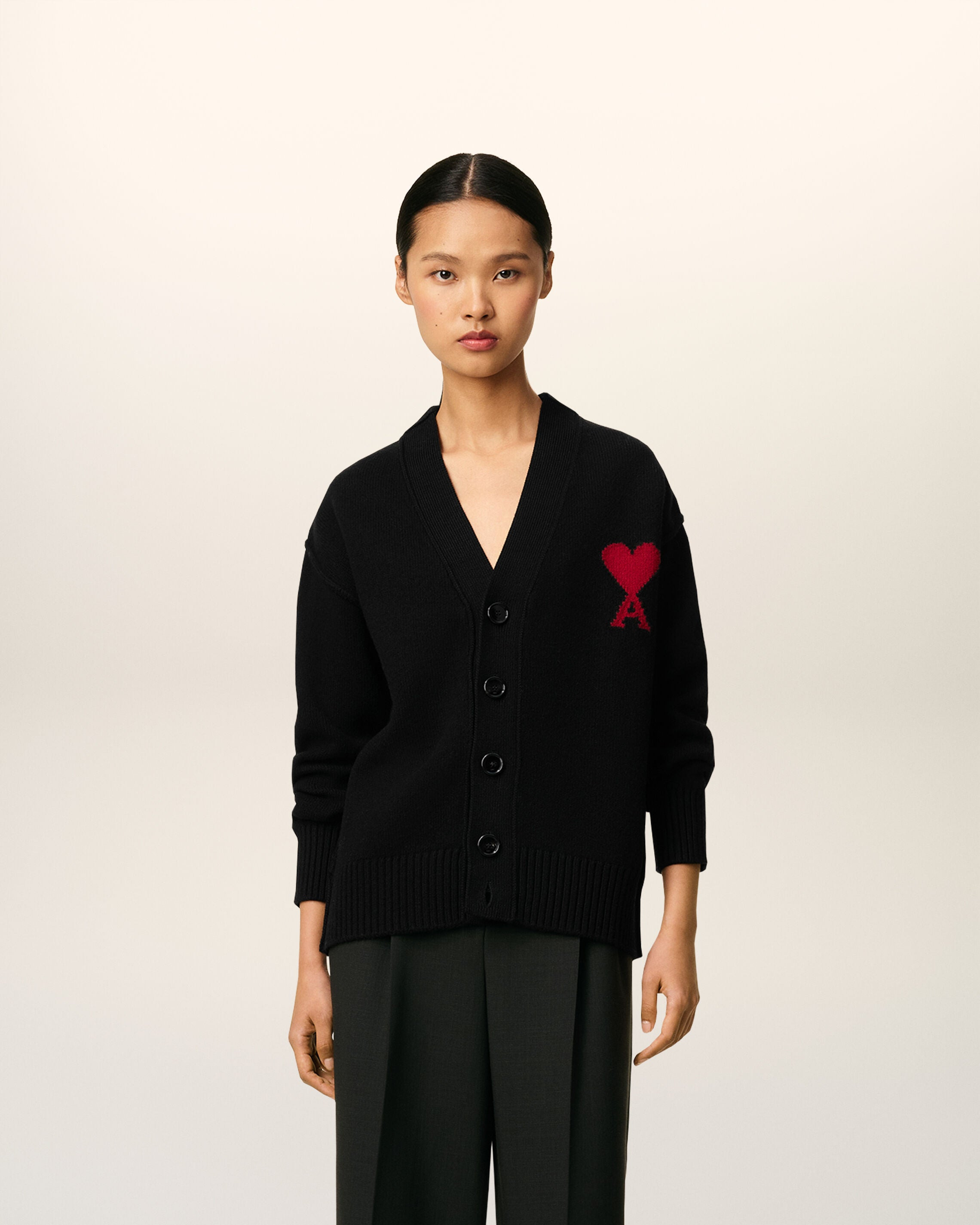 BLACK WOOL AMI DE COEUR CARDIGAN - 2