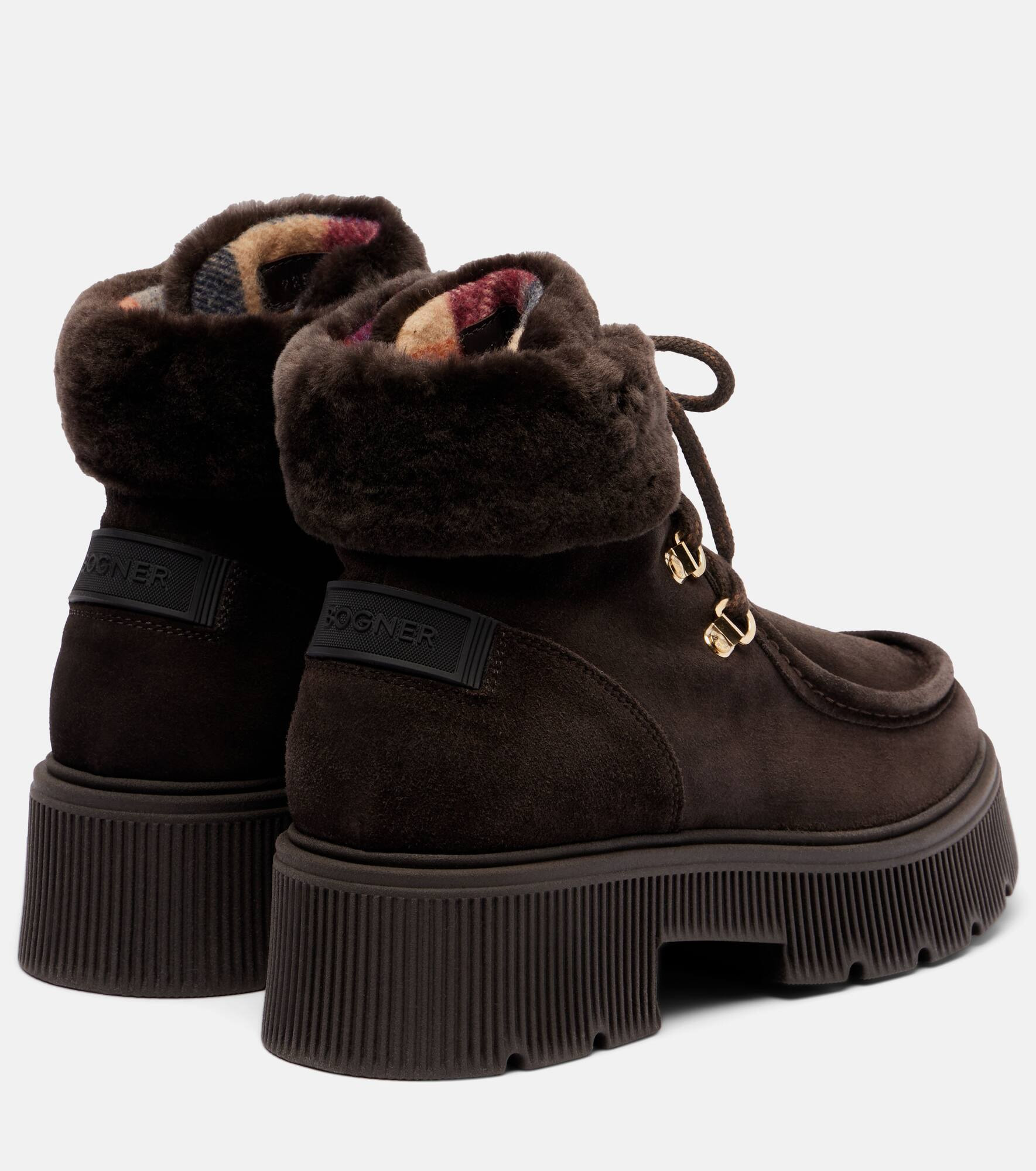 Turin shearling-trimmed suede lace-up boots - 2