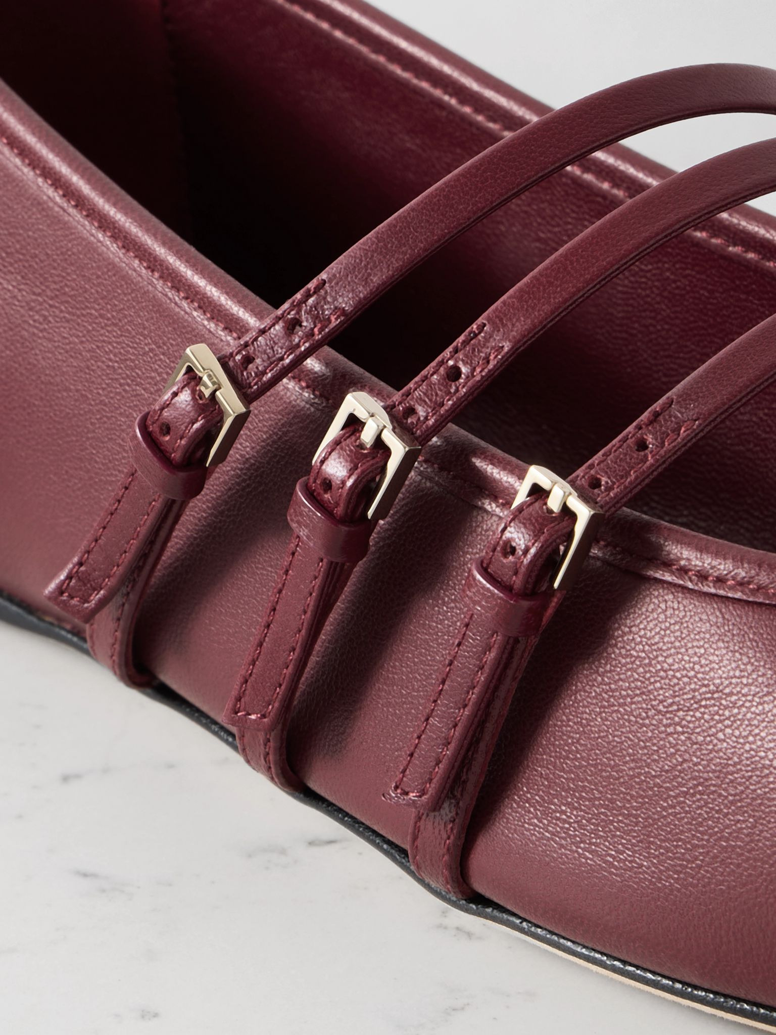 Horsebit-embellished leather ballet flats Burgundy - 4