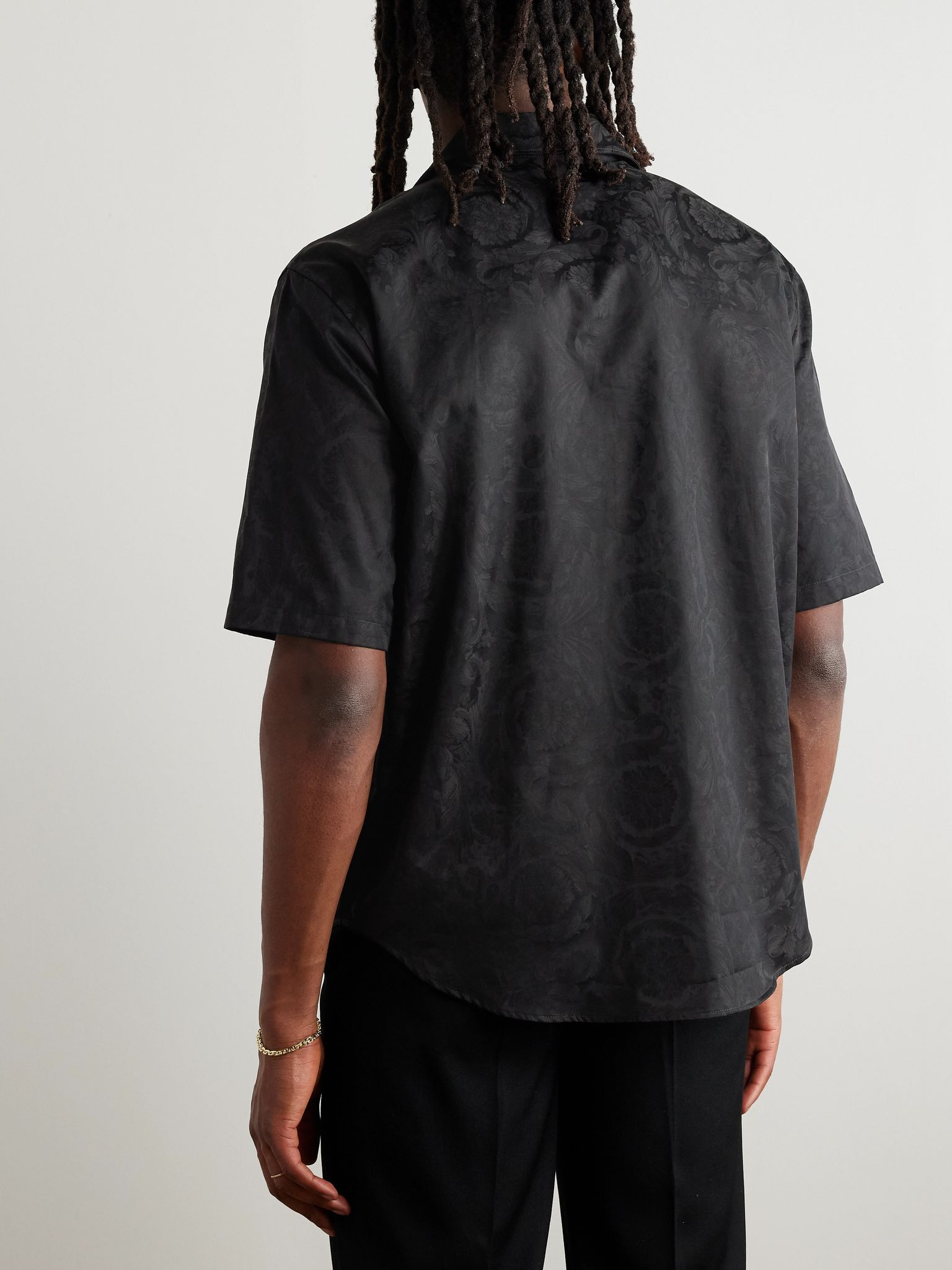 Camp-Collar Logo-Jacquard Cotton-Poplin Shirt Black - 3