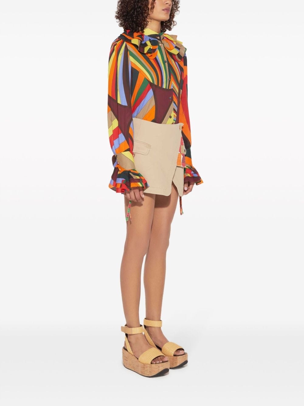 abstract print ruffled cotton blouse - 3