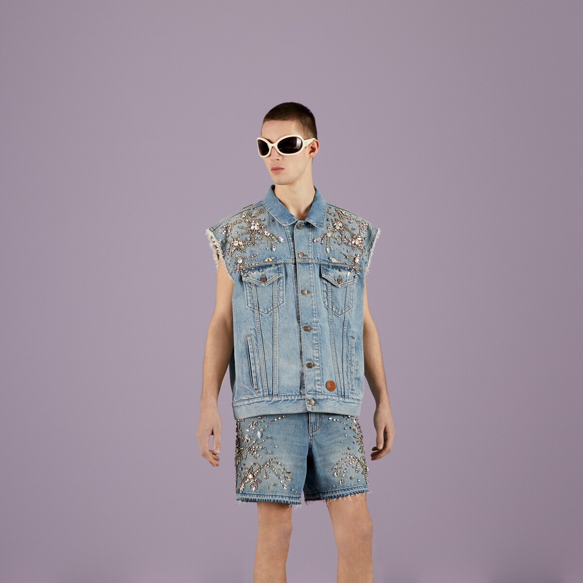 Denim vest with crystal trim - 5