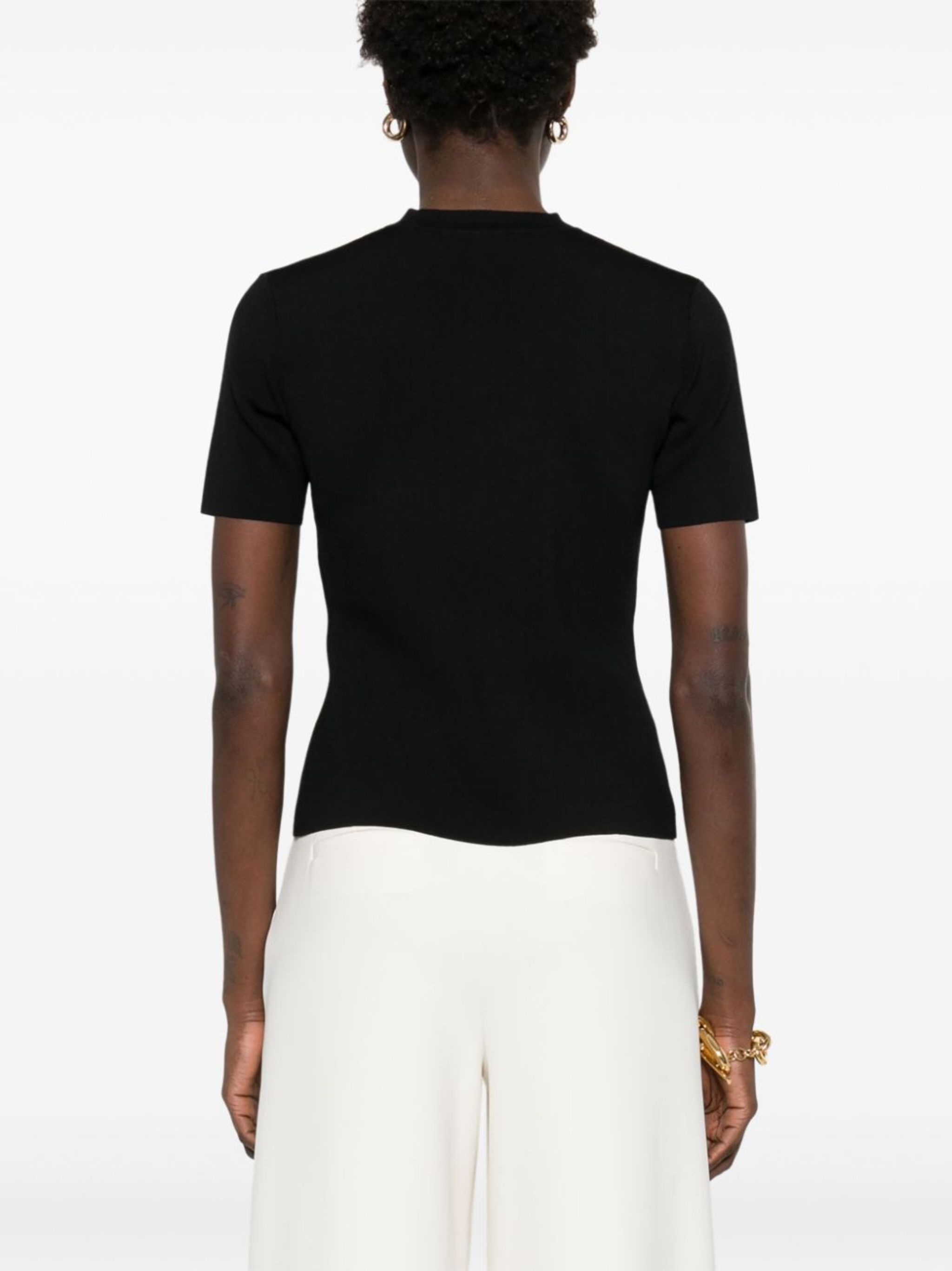 ★Max Mara★ SEGALE Logo Embossed Short Sleeve T-Shirt Blue Satin and jersey T-shirt, navy | Weekend Max Mara
