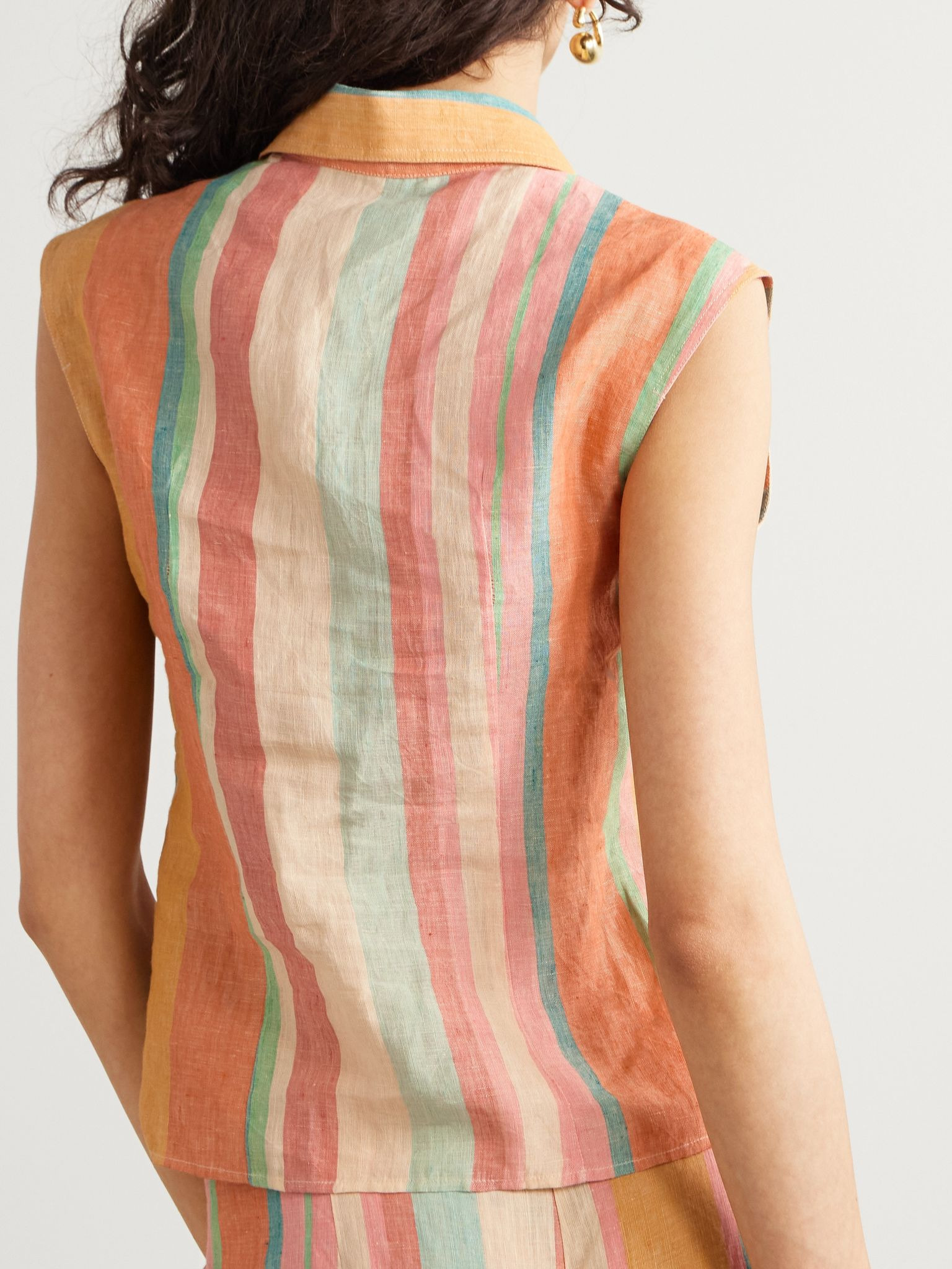 Ylenia striped linen shirt Pastel orange - 3