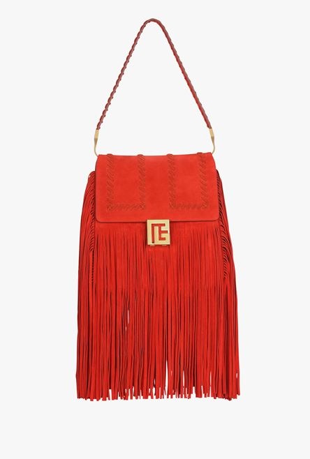 Rust-colored suede and leather Ely bag with fringe - 4