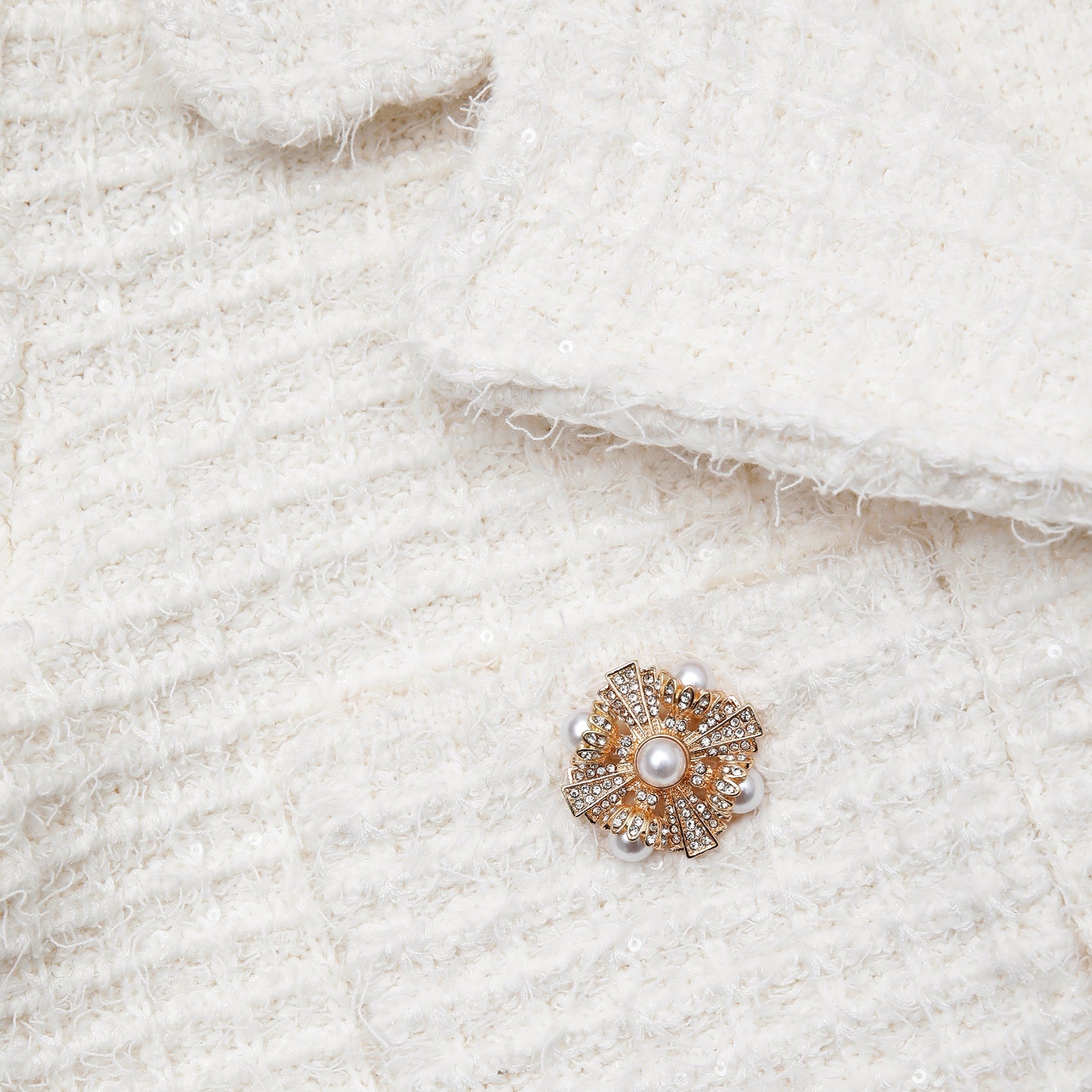 Cream Sequin Textured Knit Jacket - 7