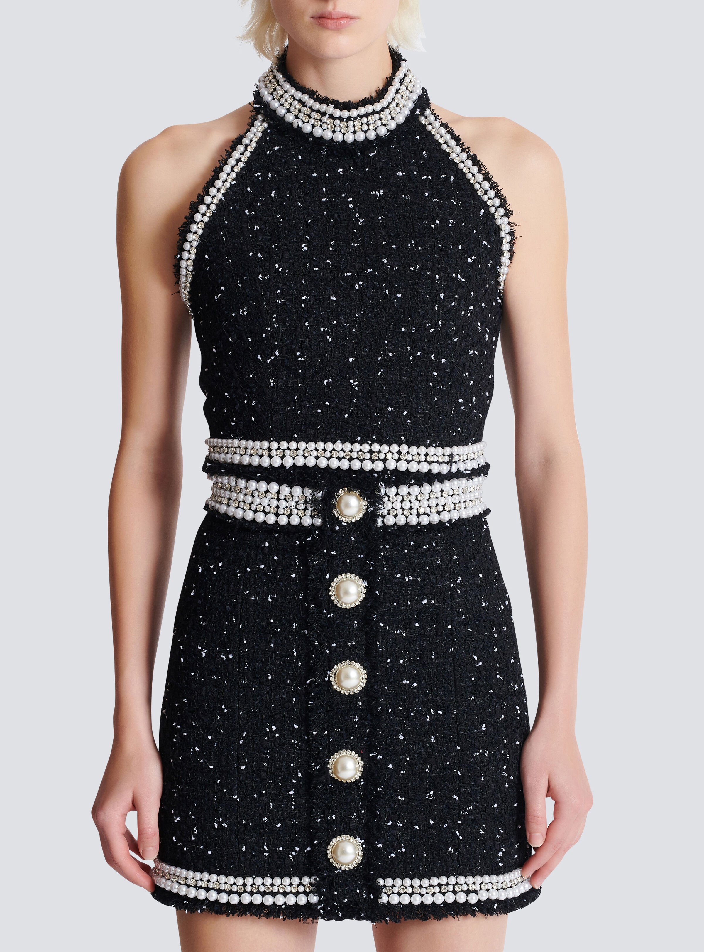 Embroidered polka-dot tweed halterneck top - 5