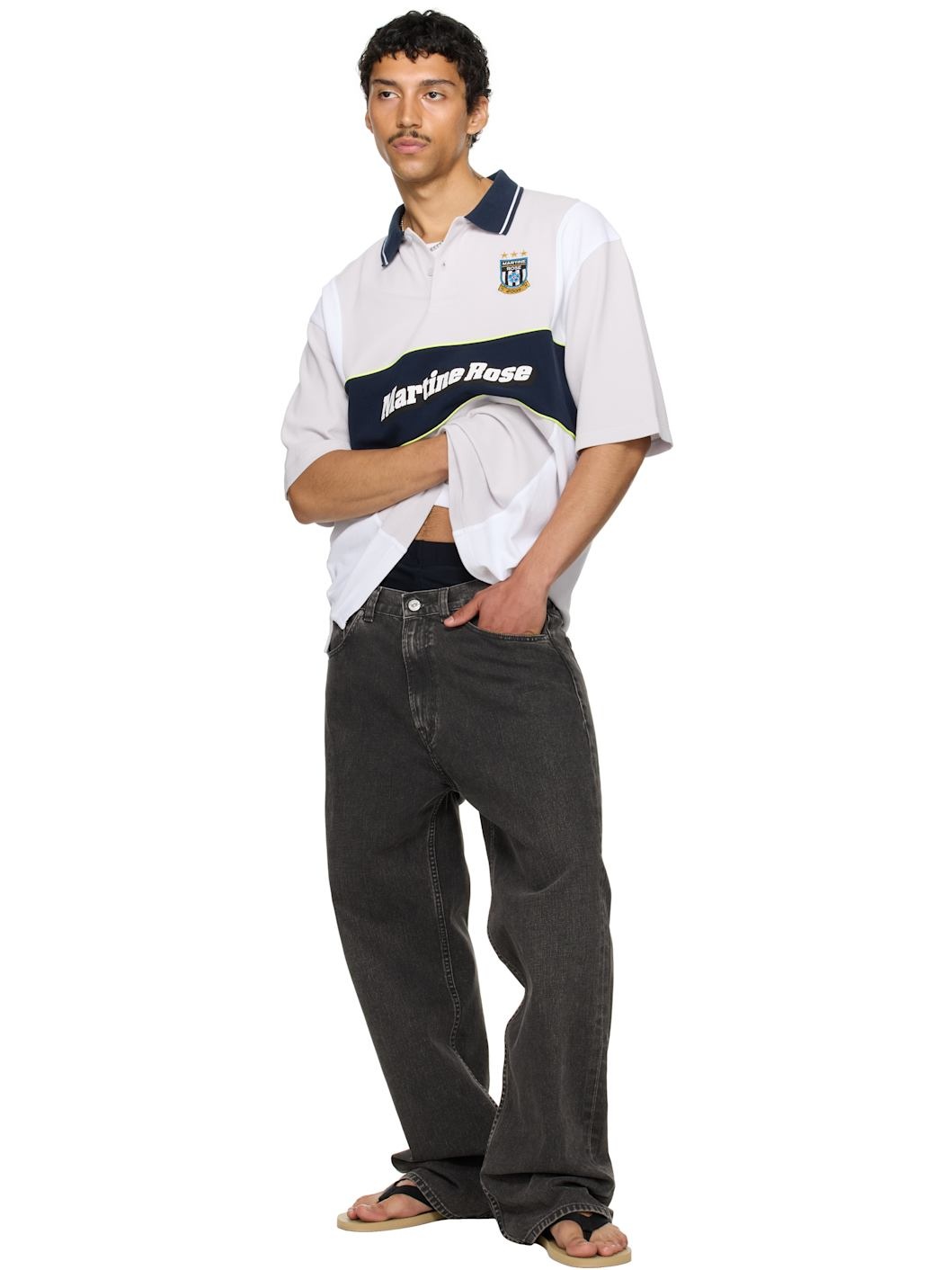 SSENSE Exclusive Gray & Navy Oversized Panelled Polo - 5