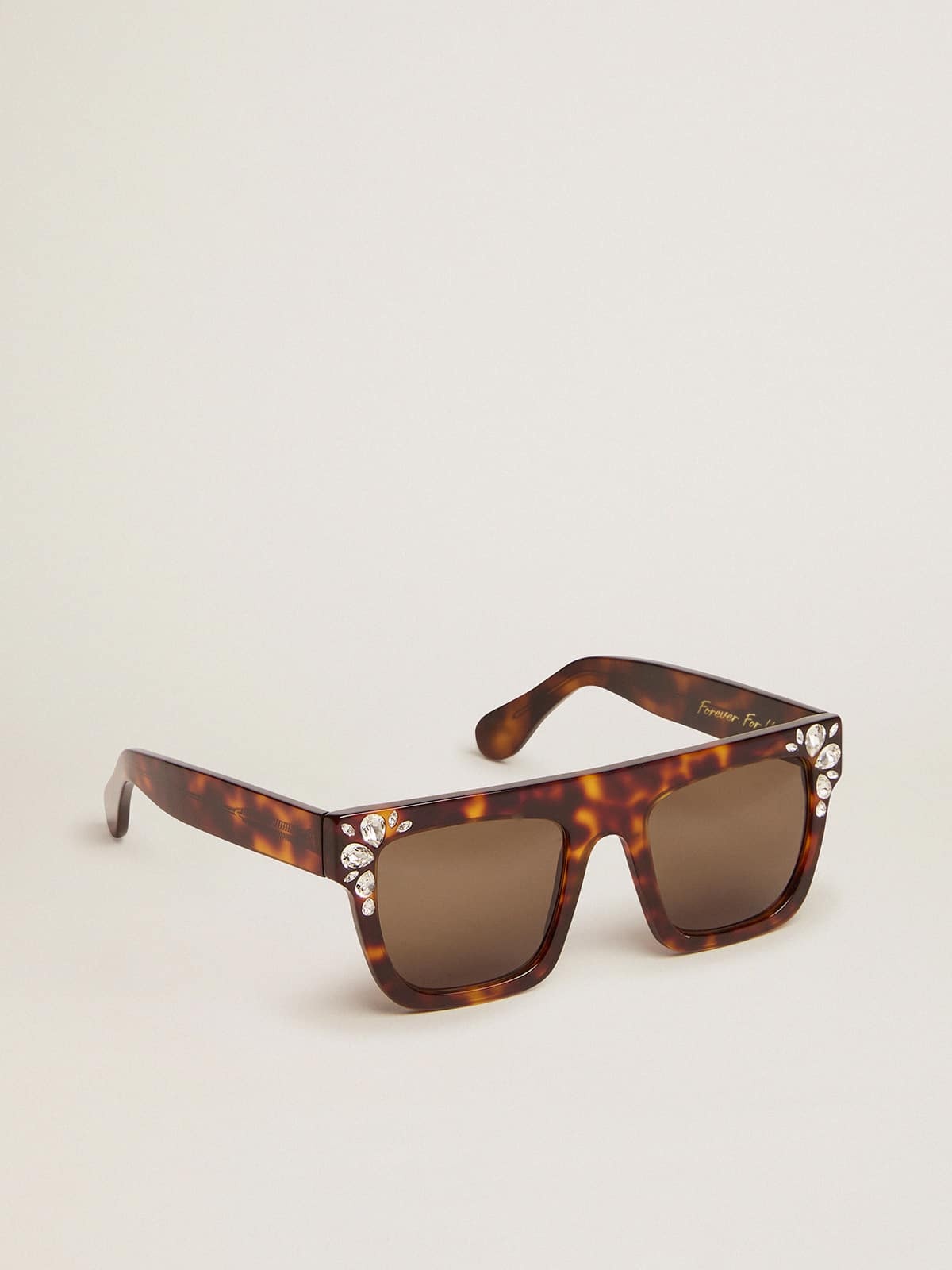 Square model sunglasses with havana frame and crystals - 1