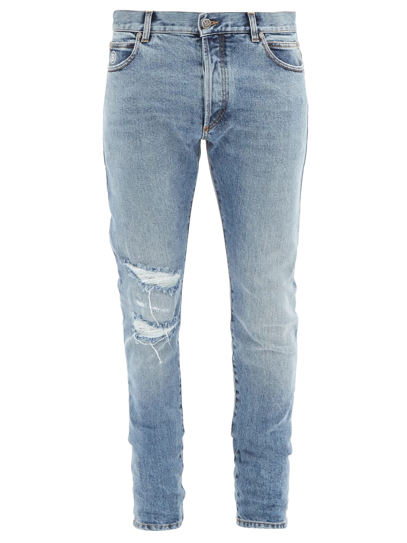 Distressed slim-leg jeans - 1