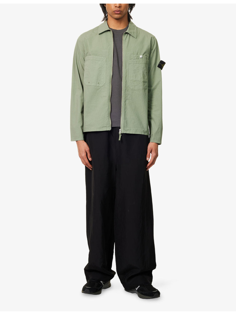 Stone Island Brand-Badge Patch-Pockets Stretch-Cotton Overshirt outlook