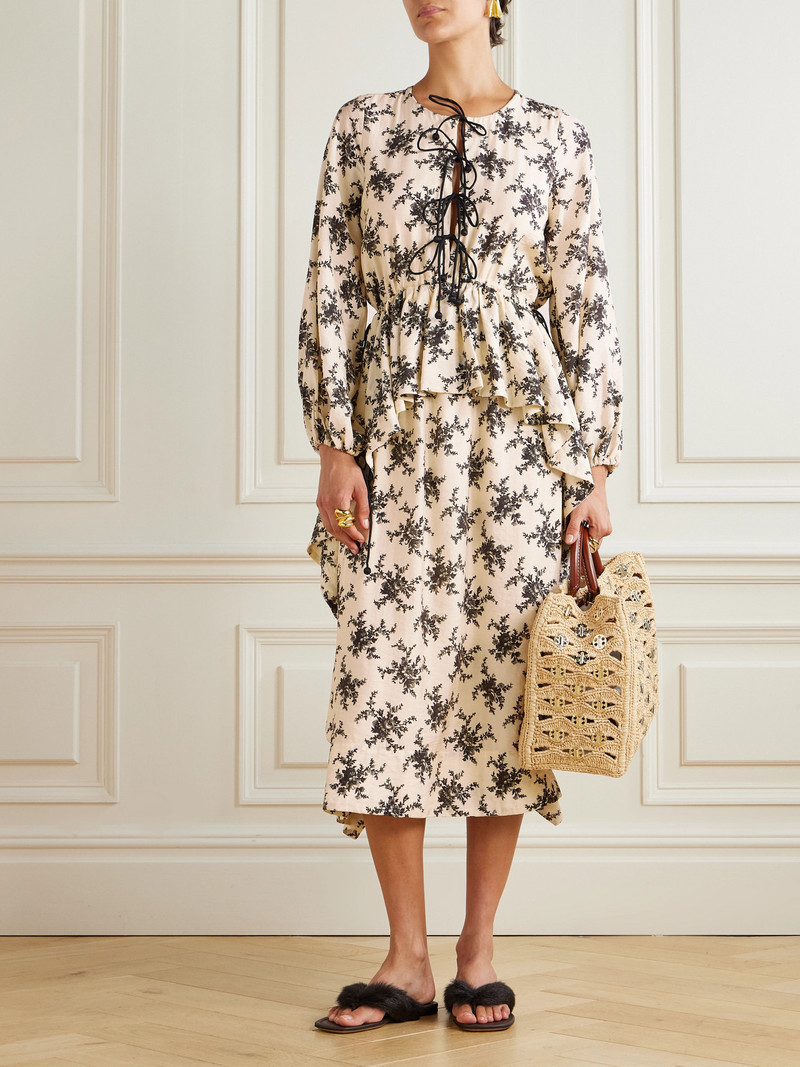 Sea Joan Tie-detailed Ruffled Floral-print Voile Midi Dress outlook