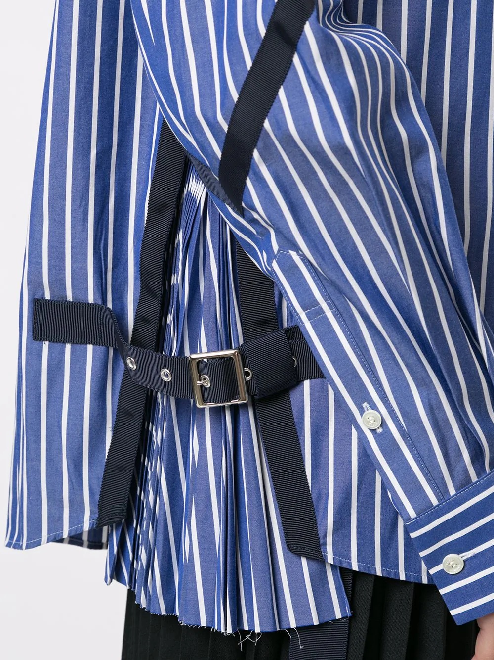 strap-embellished striped poplin shirt - 5