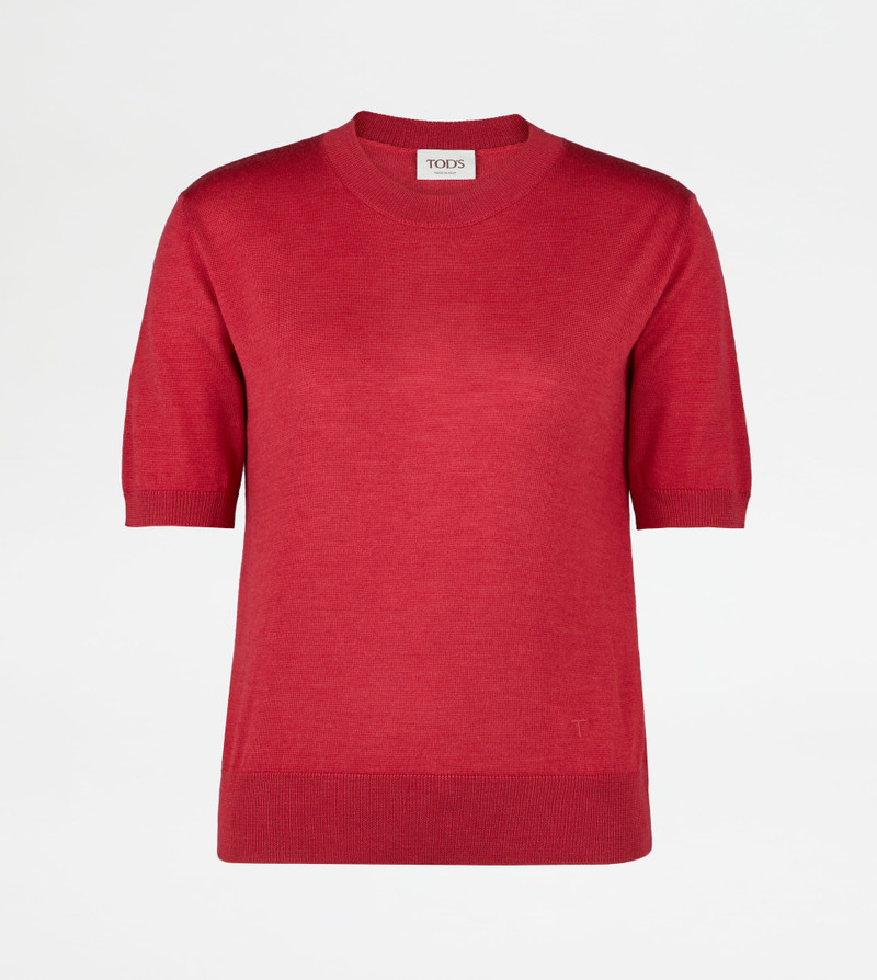 SHORT SLEEVED SILK BLEND PULLOVER - RED 1