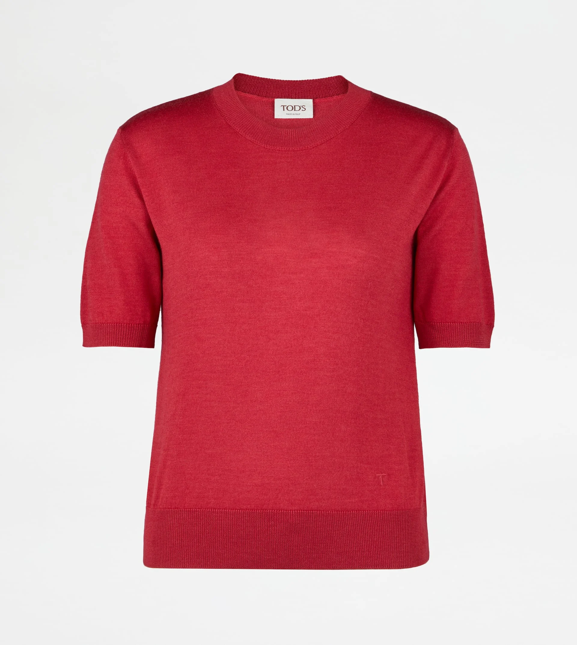 SHORT SLEEVED SILK BLEND PULLOVER - RED - 1