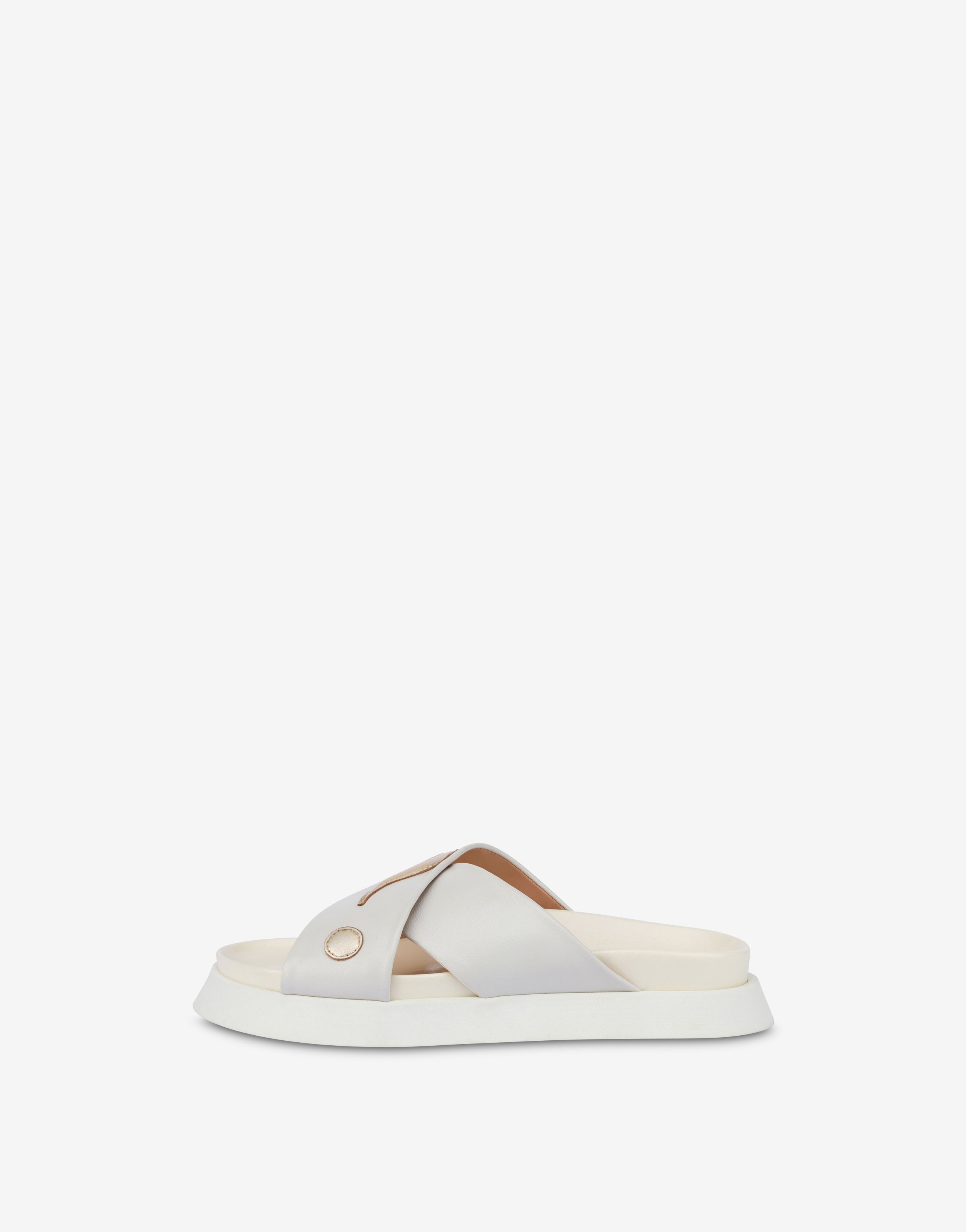 GOLD MOSCHINO SYMBOLS NAPPA LEATHER FLATFORM SANDALS - 4