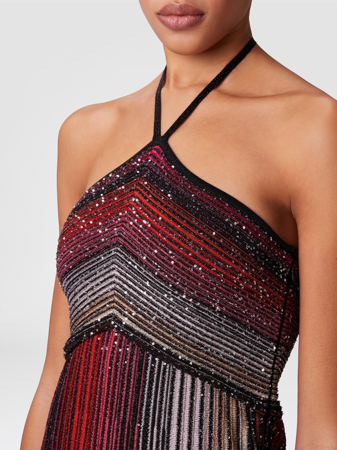 Long striped dress with sequins and neck fastening - 5