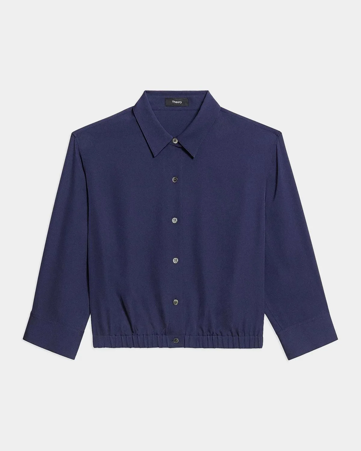 Scrunched-Sleeve Cropped Button-Front Silk Shirt - 1