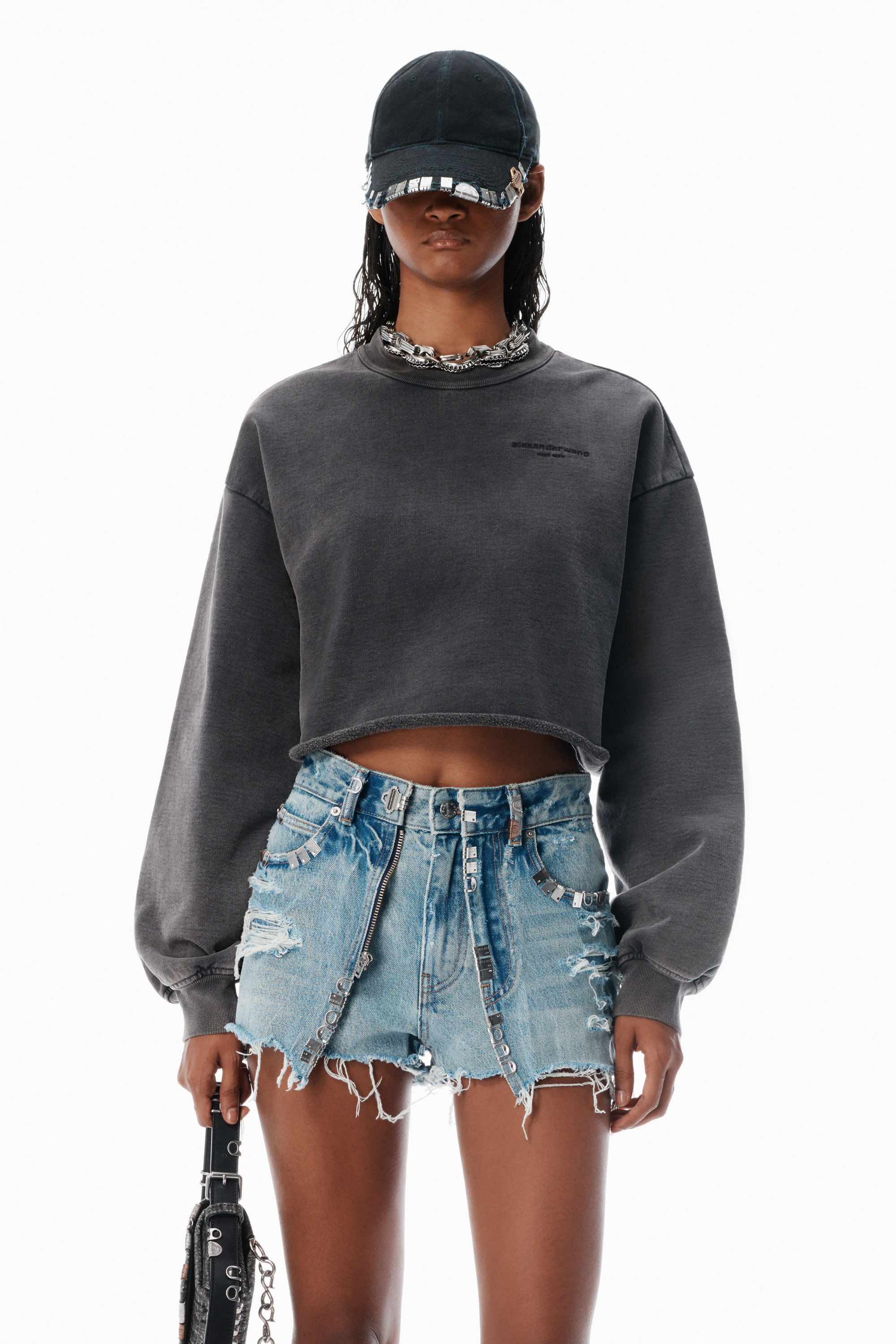 Black Cropped Sweatshirt with Logo - 2
