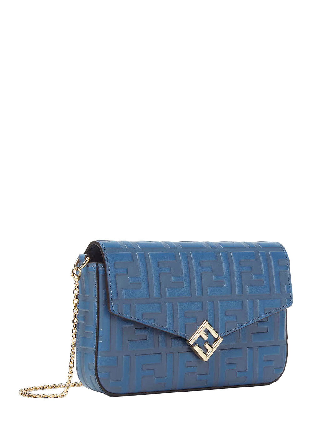 Fendi Women Blue Mini Bag With Chain-Link Shoulder Strap And All-Over Ff Embossed Motif In Leather W - 2