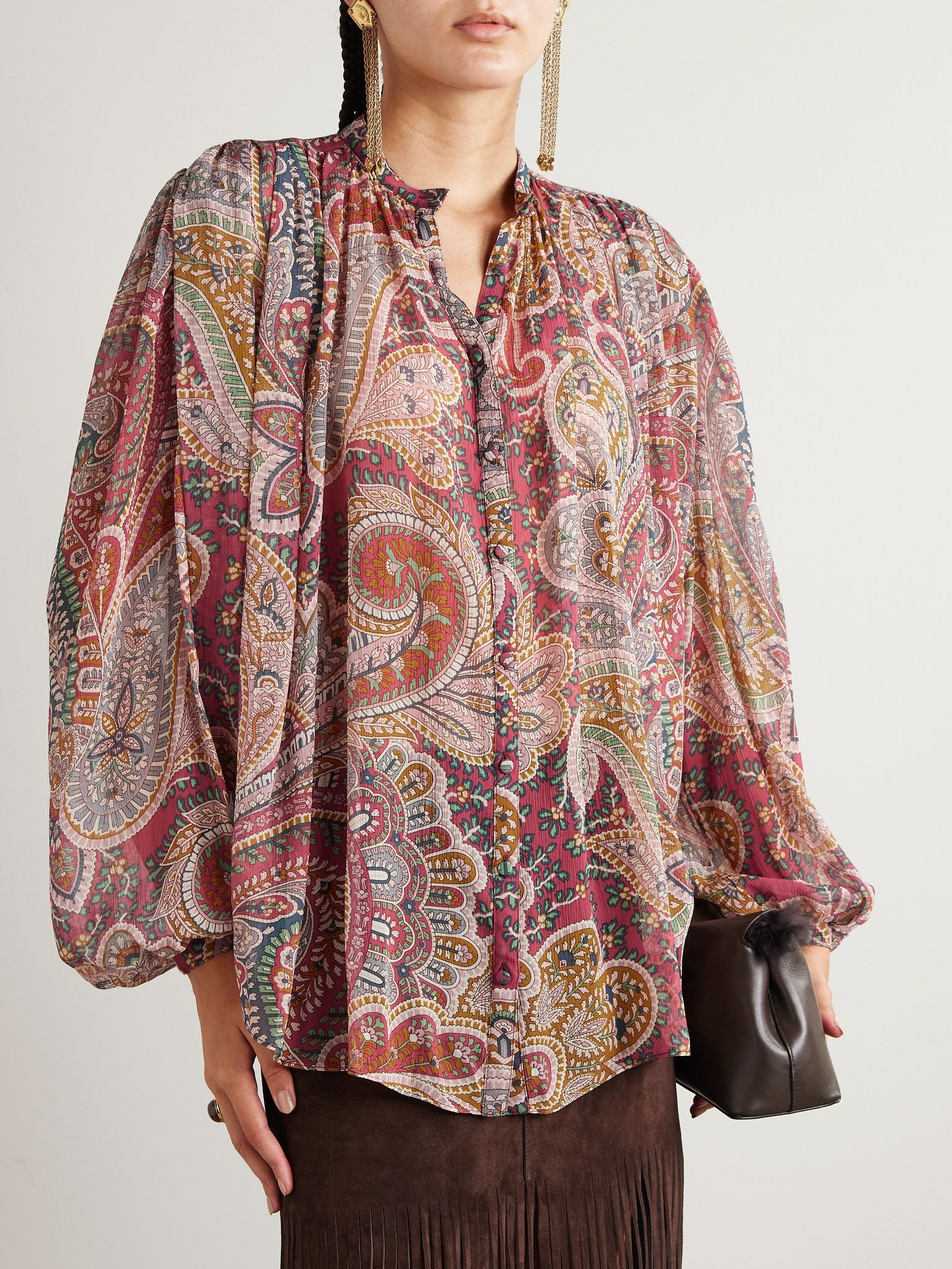 Paisley-print silk-crepon shirt Red - 3