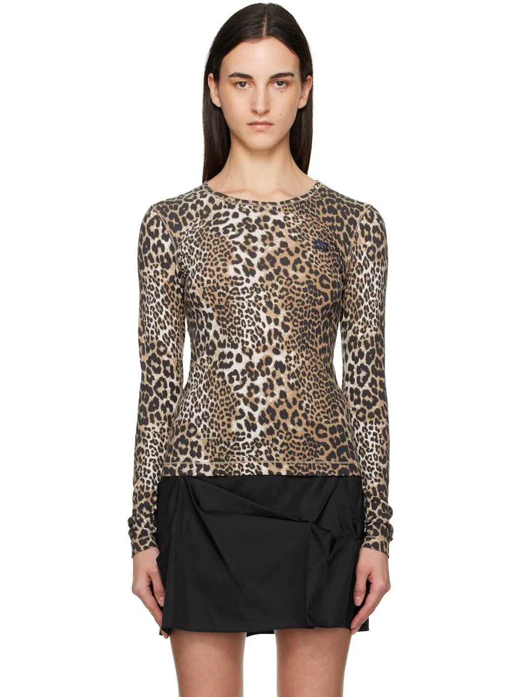 Multicolor Leopard Rib Long Sleeve T-shirt - 1