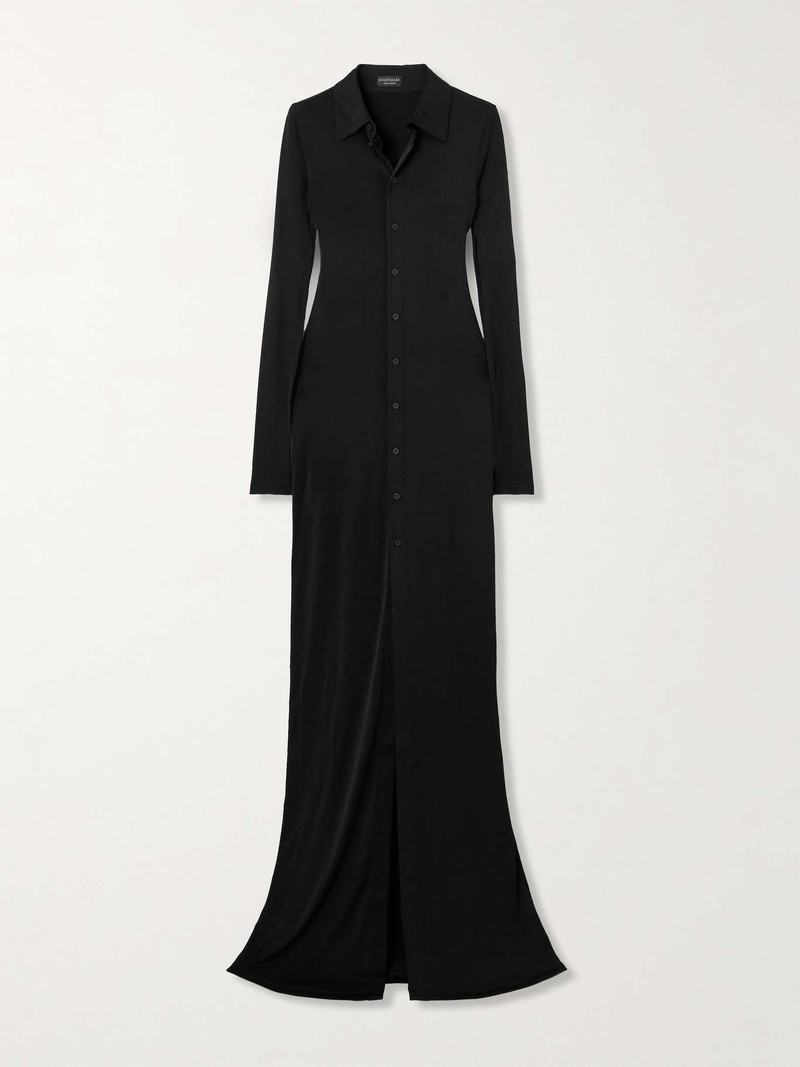 Stretch-jersey maxi shirt dress Black - 1