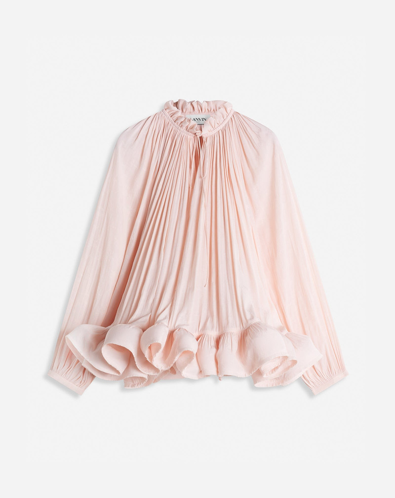 LONG-SLEEVE JACQUARD CHARMEUSE BLOUSE - 1