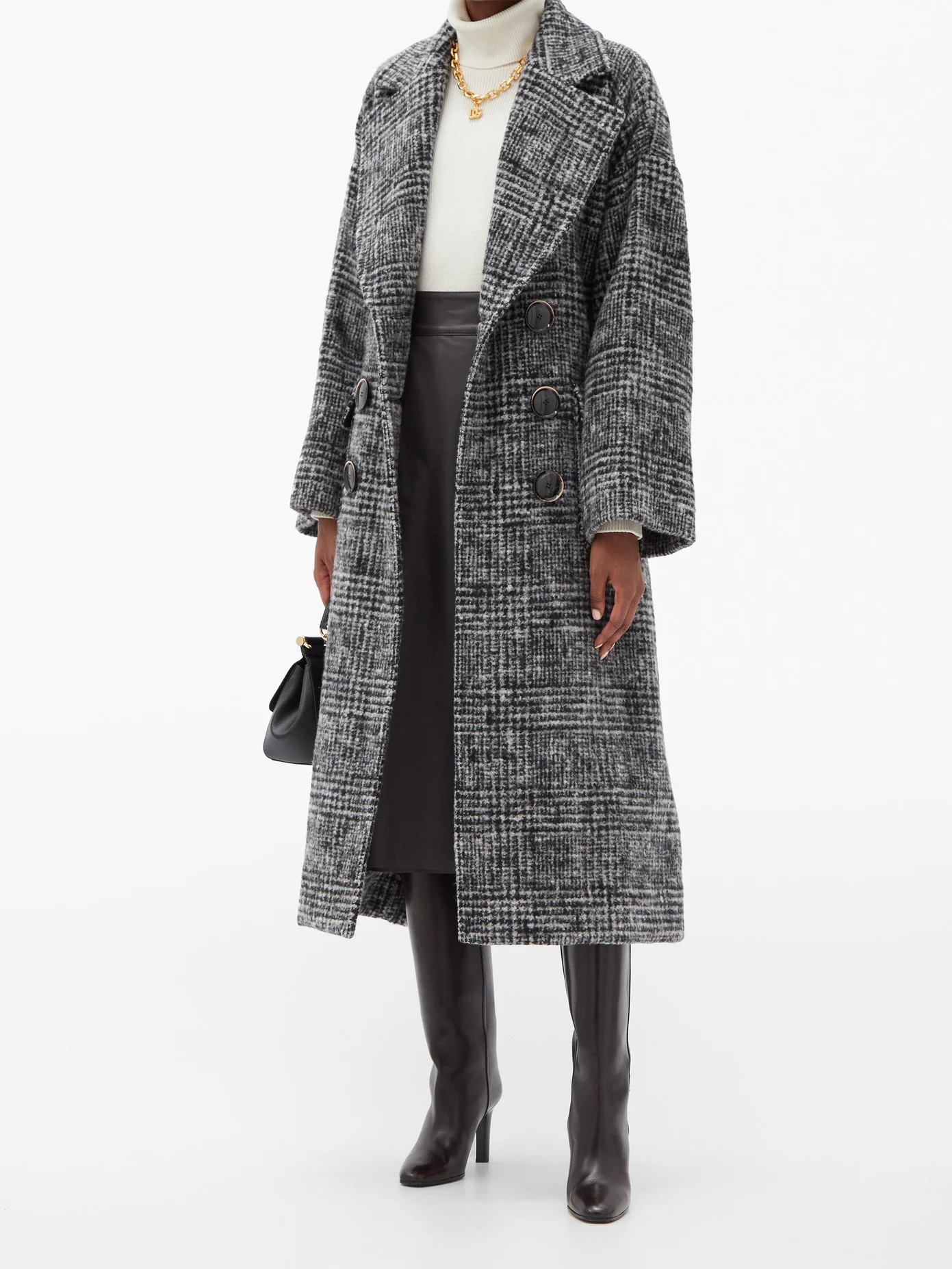 Belted Prince of Wales-check wool-blend coat - 2