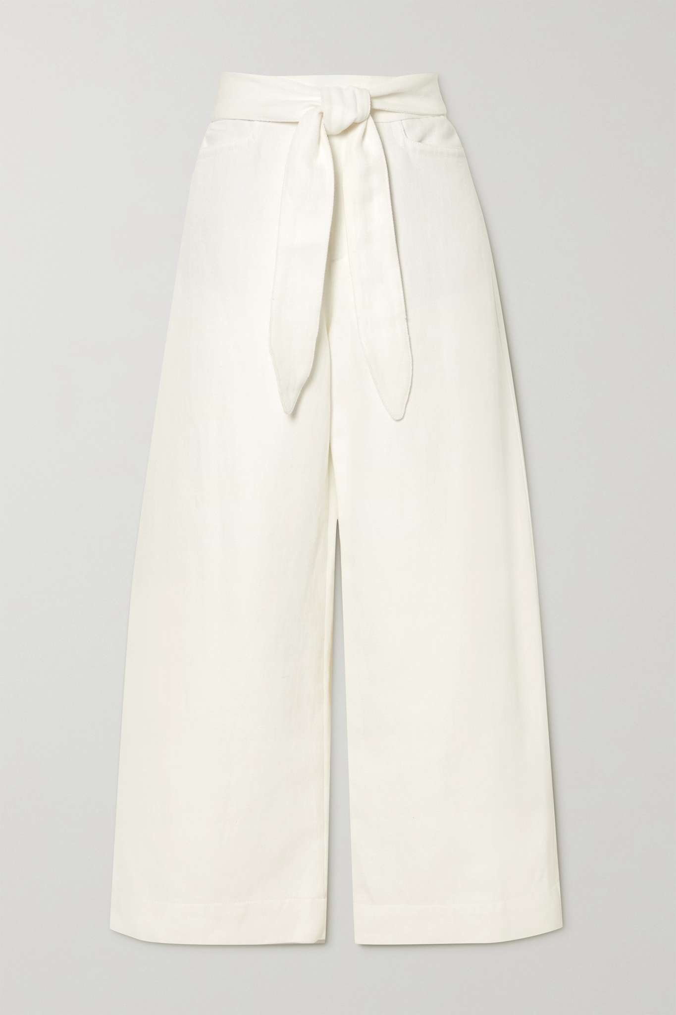 Belted cotton and linen-blend twill wide-leg pants - 1